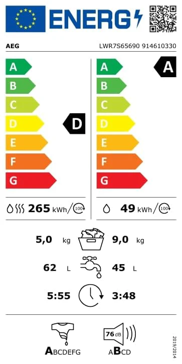 AEG LWR7S65690 Waschtrockner / Serie 7000 mit DualSense / 9 kg Waschen / 5 kg Trocknen / D / energiesparend / Mengenautomatik / Nachlegefunktion / ProSteam - Auffrischfunktion / 1600 U/min - Image 8