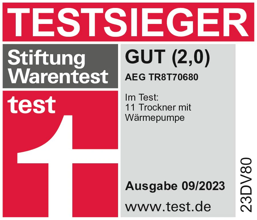 AEG TR8T70680 Wärmepumpentrockner / Serie 8000 mit AbsoluteCare® / Testsieger der Stiftung Warentest / 8,0 kg / A+++ / energiesparend / Mengenautomatik / Knitterschutz / Kindersicherung / Schontrommel - Image 14