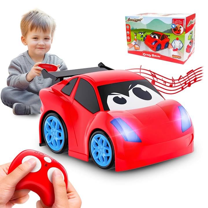 AEROQUEST Ferngesteuertes Auto ab 2 3 Jahre,Das erste RC Cartoon Auto mit Lichtern und Geräuschen Kleinkinder Spielzeug für Junge ab 2 3 Jahren Geburtstags Halloween Weihnachts Neujahr Geschenk