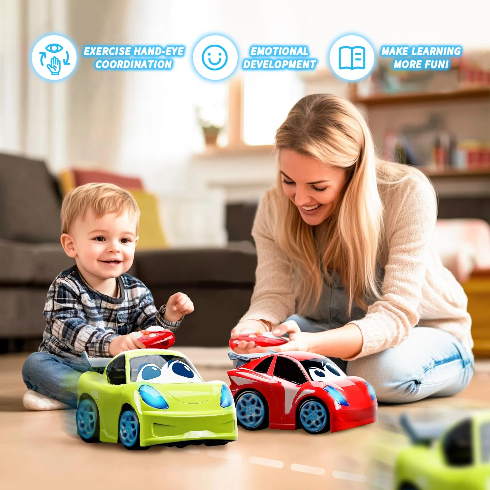 AEROQUEST Ferngesteuertes Auto ab 2 3 Jahre,Das erste RC Cartoon Auto mit Lichtern und Geräuschen Kleinkinder Spielzeug für Junge ab 2 3 Jahren Geburtstags Halloween Weihnachts Neujahr Geschenk - Image 7