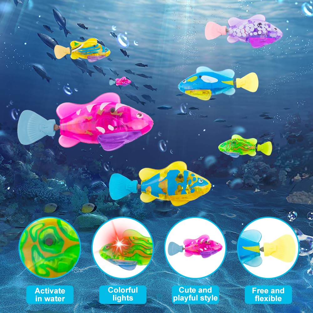Afenau 6 Stück Roboter Fisch, Elektronische Fisch, Robo Fische für Kinder, Schwimmender Fisch mit Leuchtende, Fisch Badewanne Spielzeug Elektrisch, Fisch Spielzeug für Kinder Badewanne Robo Fish - Image 6