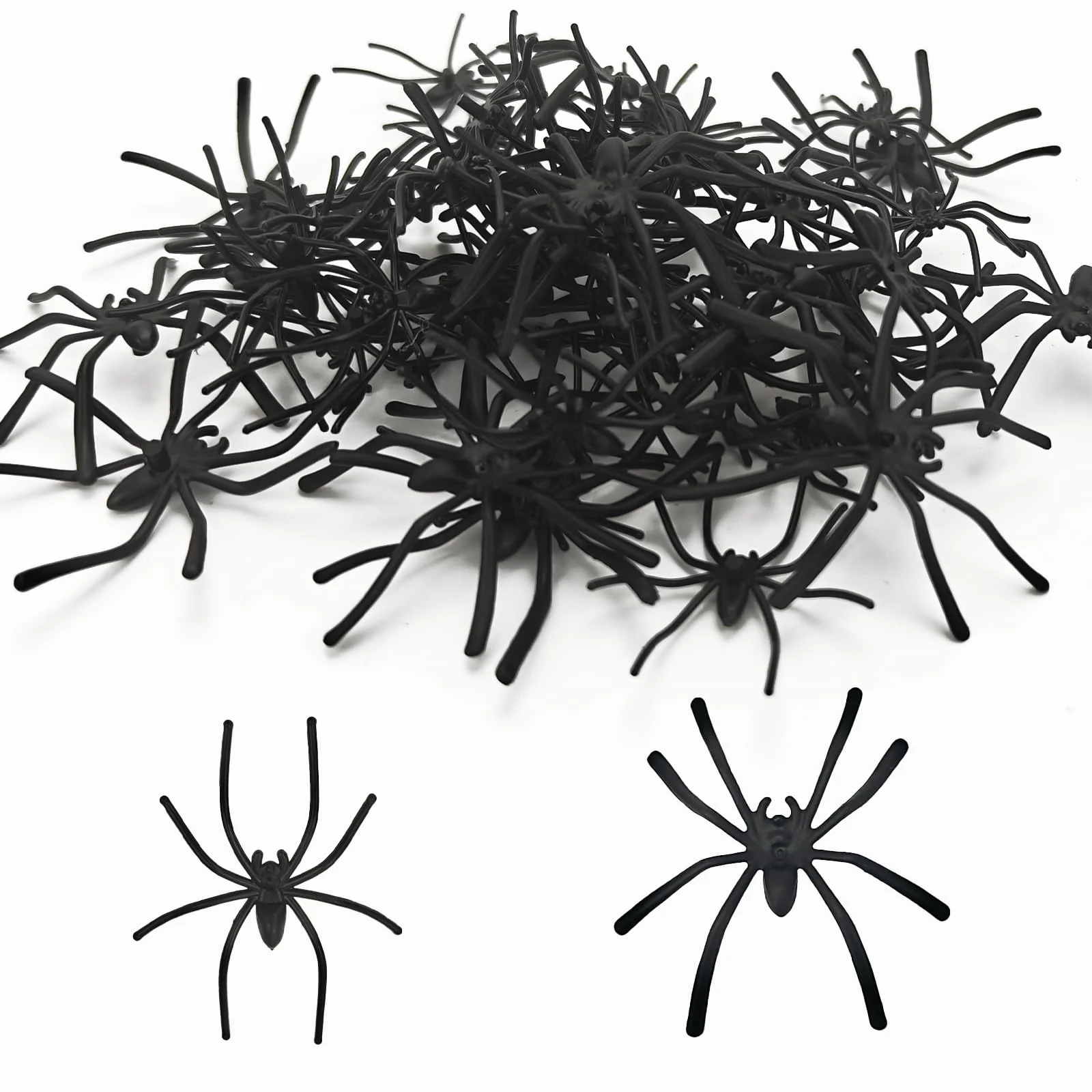 Affivia 2 Größen Plastik Spinnen Halloween Deko 3,5-5cm, 50 Stück Spinne Deko, Plastikspinne Klein, Grusel Plastikspinnen Halloween Streudeko Tischdeko, Scherzartikel Fake Spinnen für Helloween Party