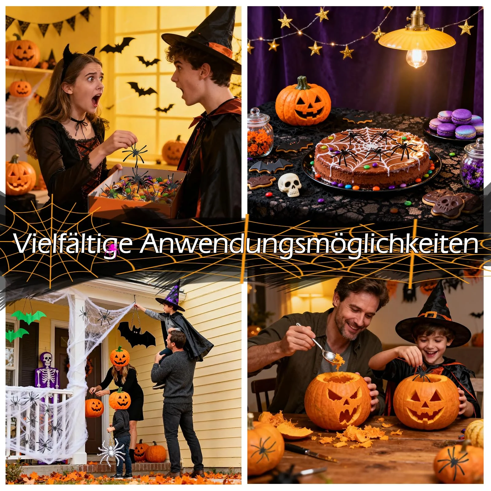 Affivia 2 Größen Plastik Spinnen Halloween Deko 3,5-5cm, 50 Stück Spinne Deko, Plastikspinne Klein, Grusel Plastikspinnen Halloween Streudeko Tischdeko, Scherzartikel Fake Spinnen für Helloween Party - Image 2