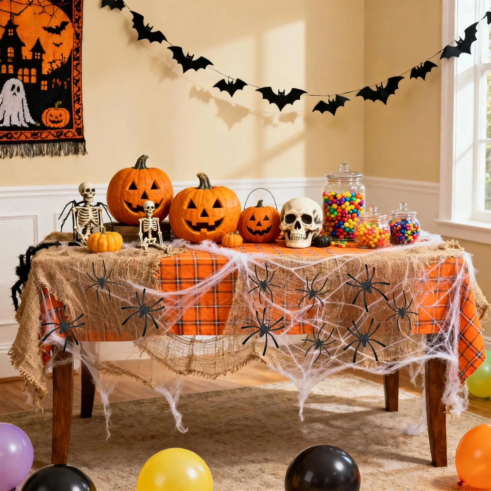Affivia 2 Größen Plastik Spinnen Halloween Deko 3,5-5cm, 50 Stück Spinne Deko, Plastikspinne Klein, Grusel Plastikspinnen Halloween Streudeko Tischdeko, Scherzartikel Fake Spinnen für Helloween Party - Image 4