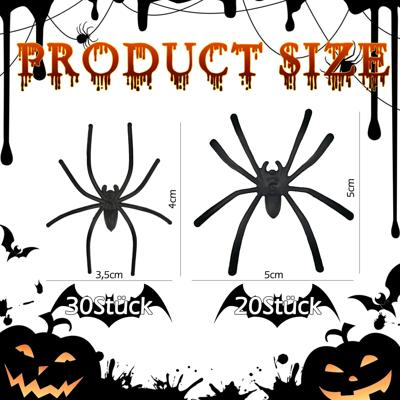 Affivia 2 Größen Plastik Spinnen Halloween Deko 3,5-5cm, 50 Stück Spinne Deko, Plastikspinne Klein, Grusel Plastikspinnen Halloween Streudeko Tischdeko, Scherzartikel Fake Spinnen für Helloween Party - Image 7