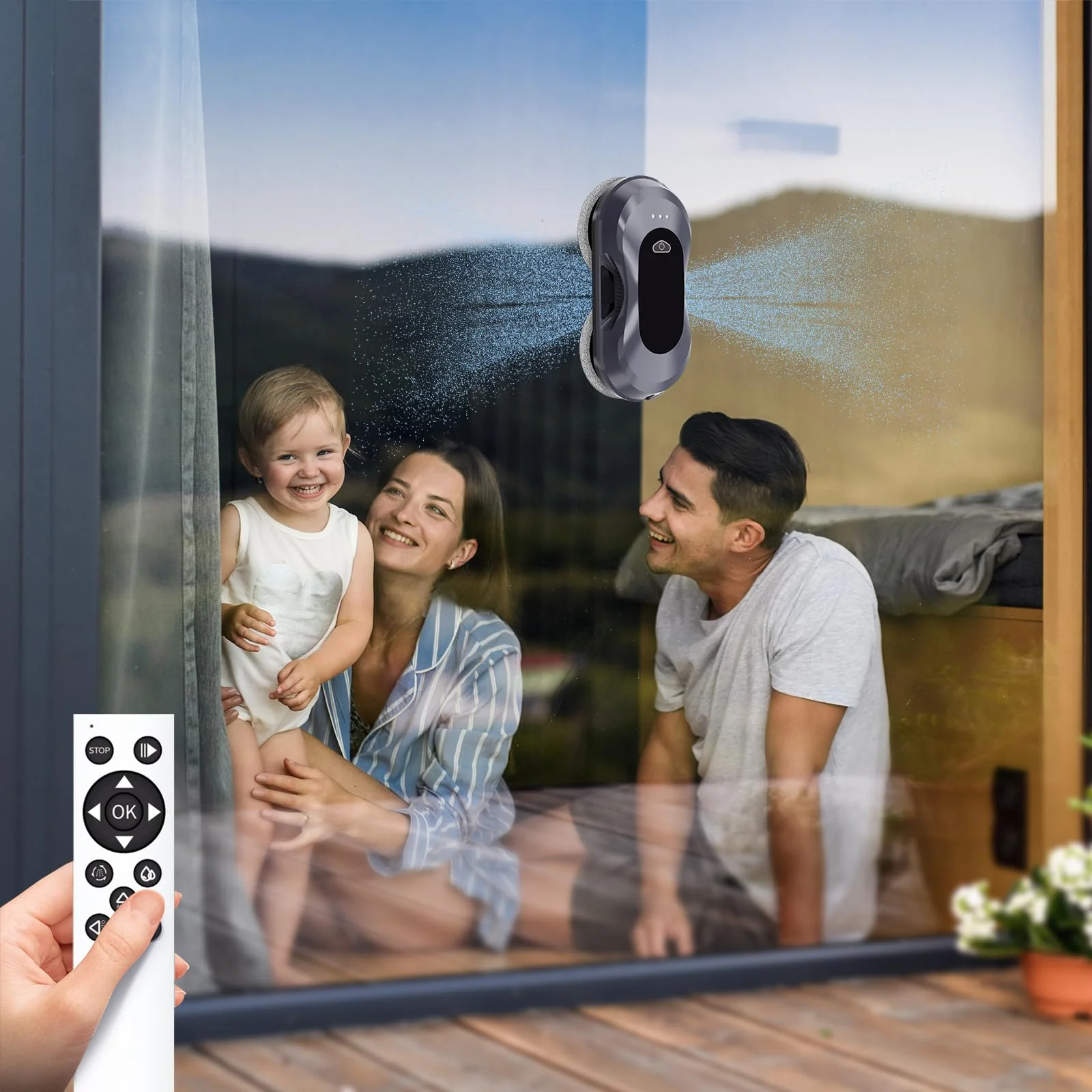 AHWOiHS Fensterputzroboter, Fensterputzer Elektrisch Automatischer Fensterroboter mit Wassersprühfunktion in Zwei Richtungen Fensterreinigungsroboter Fensterreiniger Roboter für Große Außenfenster - Image 5