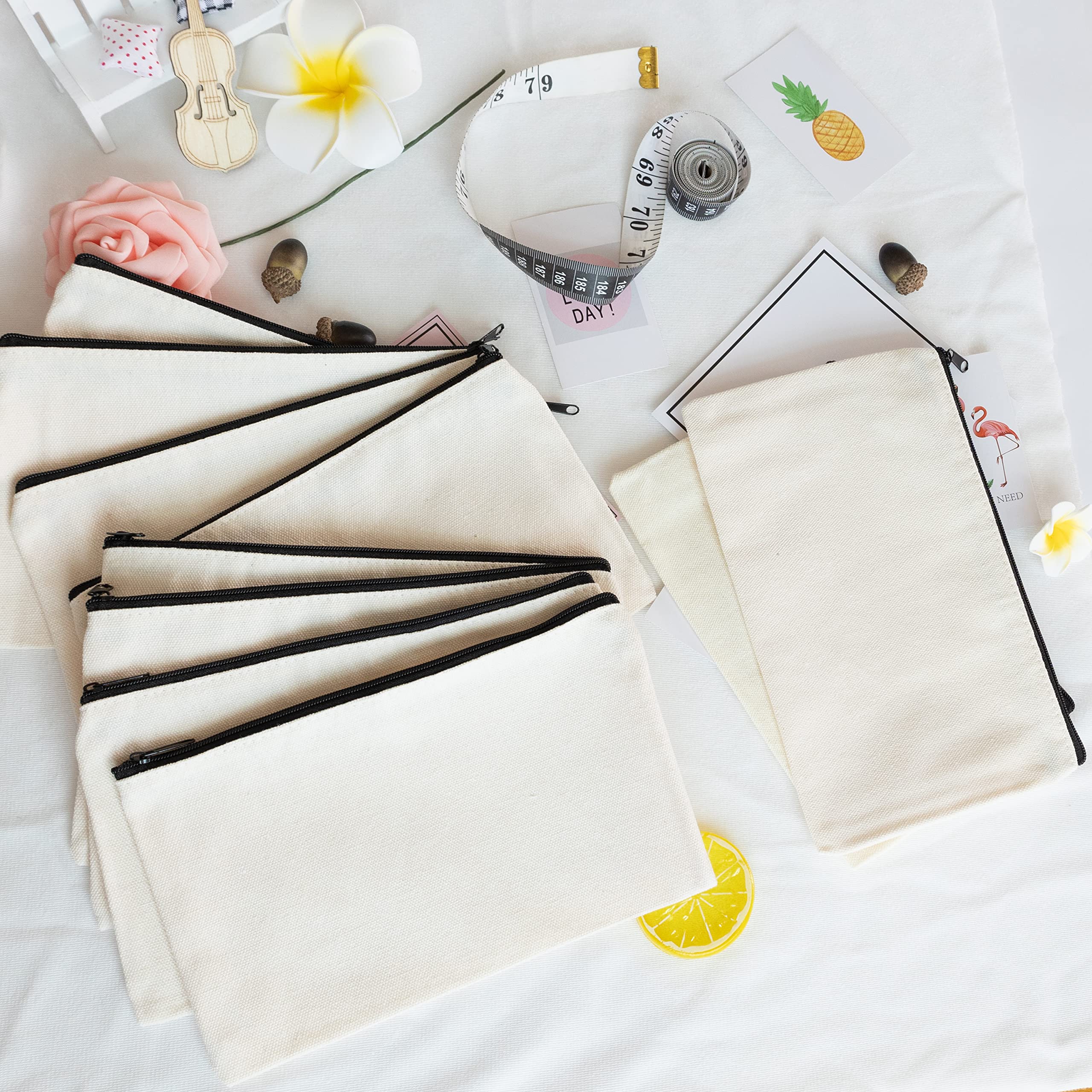 Aibeli DIY Blanko Stoffbeutel Klein, Tasche Klein, Kosmetiktasche mit Reißverschluss, Stoffbeutel zum Bemalen, Mäppchen, Federmäppchen, Stofftasche zum Bemalen - Image 6