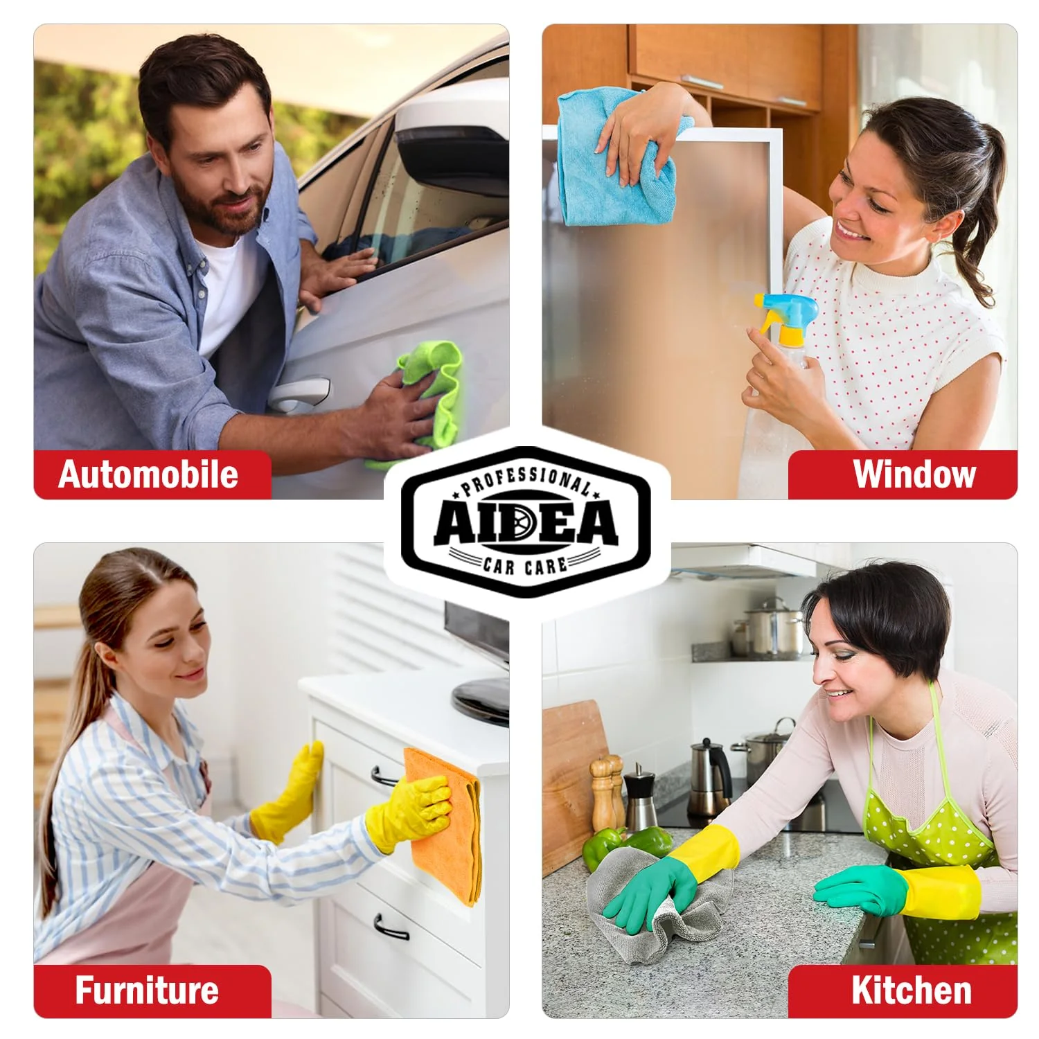 AIDEA Microfasertücher Mikrofasertücher 24 Pack, Wiederverwendbare Mikrofasertuch ReinigungstüCher, Fusselfrei, Streifenfrei Staubtuch für Haus, Küche, Auto, Motorrad, Fenster, 30 X 40 cm - Image 8