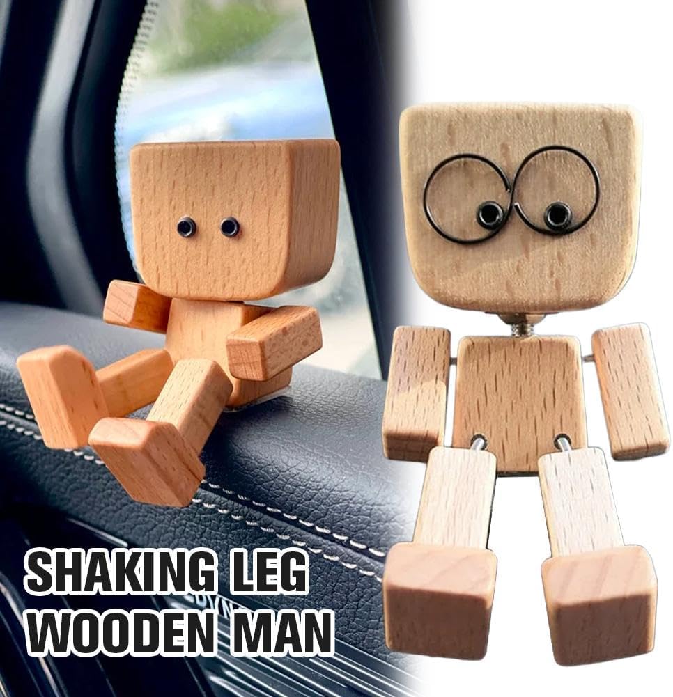AIDODIA Wackelnder Holzman- Holzfigur WackelfüßE, Holz Wackelfigur - Holzfigur Auto, WackelmäNnchen Holz Mit 12 Magnetischen GesichtsausdrüCken, Holzfigurs Beweglich -Wackel-Auto-Ornament (2 PCS) - Image 4