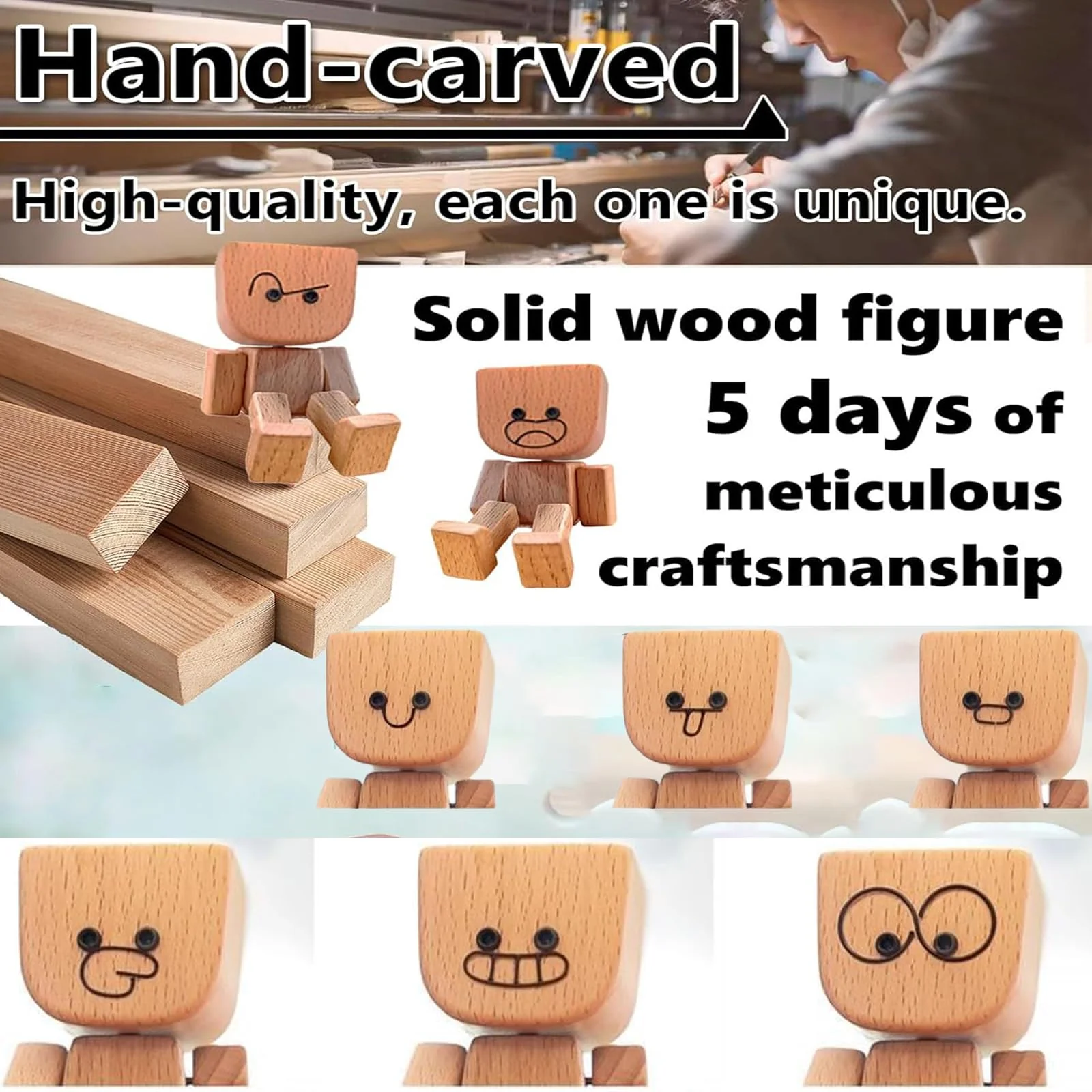AIDODIA Wackelnder Holzman- Holzfigur WackelfüßE, Holz Wackelfigur - Holzfigur Auto, WackelmäNnchen Holz Mit 12 Magnetischen GesichtsausdrüCken, Holzfigurs Beweglich -Wackel-Auto-Ornament (2 PCS) - Image 6