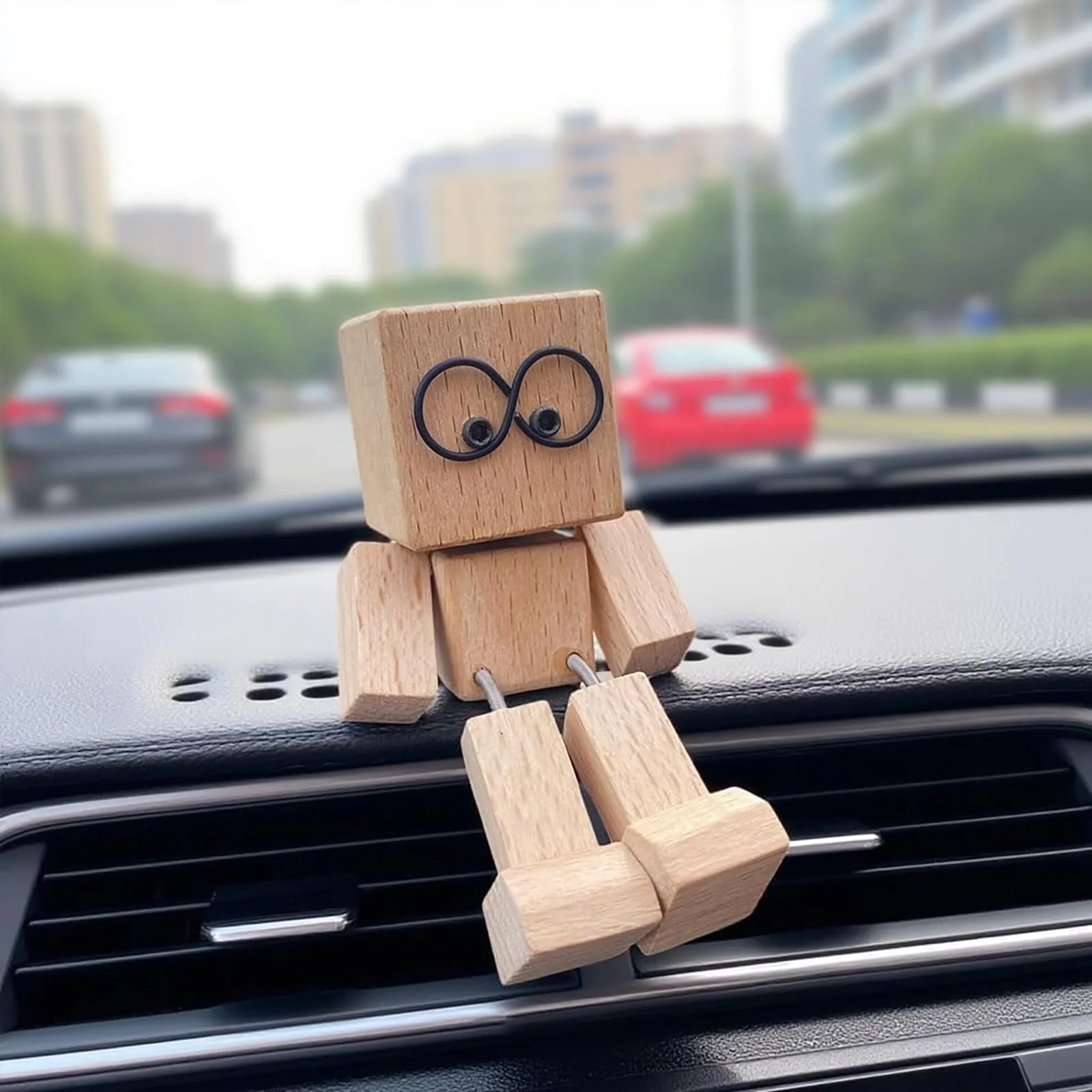 AIDODIA Wackelnder Holzman- Holzfigur WackelfüßE, Holz Wackelfigur - Holzfigur Auto, WackelmäNnchen Holz Mit 12 Magnetischen GesichtsausdrüCken, Holzfigurs Beweglich -Wackel-Auto-Ornament (2 PCS) - Image 9