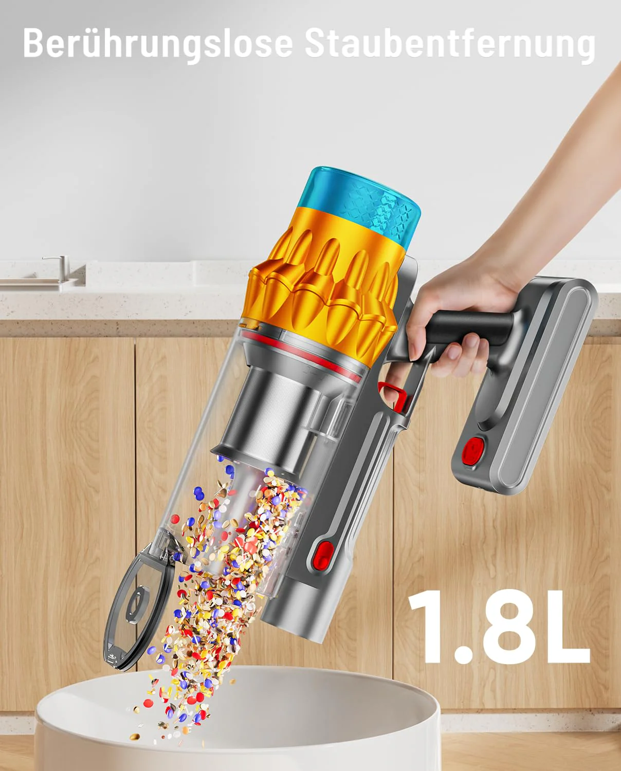 AIDTIPS Akku Staubsauger, 50KPA/600W/70Mins Staubsauger Kabellos mit Selbststehend, 1,8L Großer Staubbecher, Anti-Tangle-Bürste, 8-stufiges Filtersystem Grünes Licht für Hartböden Teppiche Tierhaare - Image 3