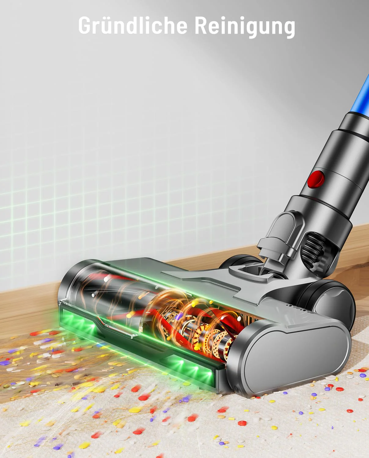 AIDTIPS Akku Staubsauger, 50KPA/600W/70Mins Staubsauger Kabellos mit Selbststehend, 1,8L Großer Staubbecher, Anti-Tangle-Bürste, 8-stufiges Filtersystem Grünes Licht für Hartböden Teppiche Tierhaare - Image 4