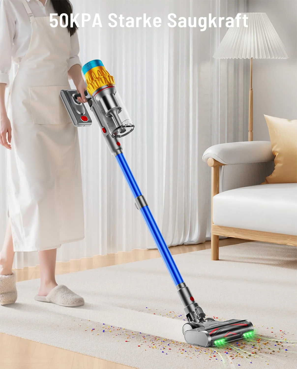 AIDTIPS Akku Staubsauger, 50KPA/600W/70Mins Staubsauger Kabellos mit Selbststehend, 1,8L Großer Staubbecher, Anti-Tangle-Bürste, 8-stufiges Filtersystem Grünes Licht für Hartböden Teppiche Tierhaare - Image 7