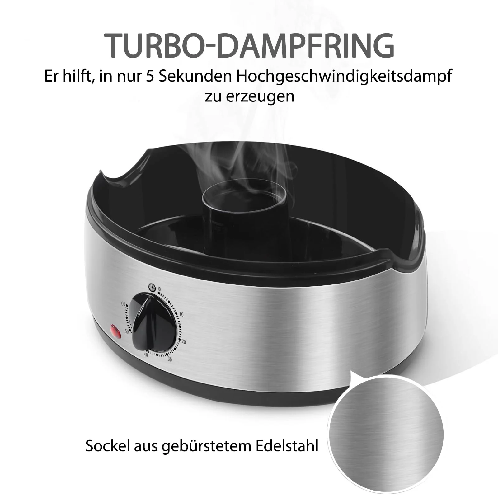 Aigostar Dampfgarer mit Timer 9L, 3-Etagen Stapelkörbe Reisschale, 800W Dampfgarer Elektrisch, automatische Abschaltung, Edelstahl BPA frei, silber/schwarz. EINWEGVERPACKUNG. - Image 6