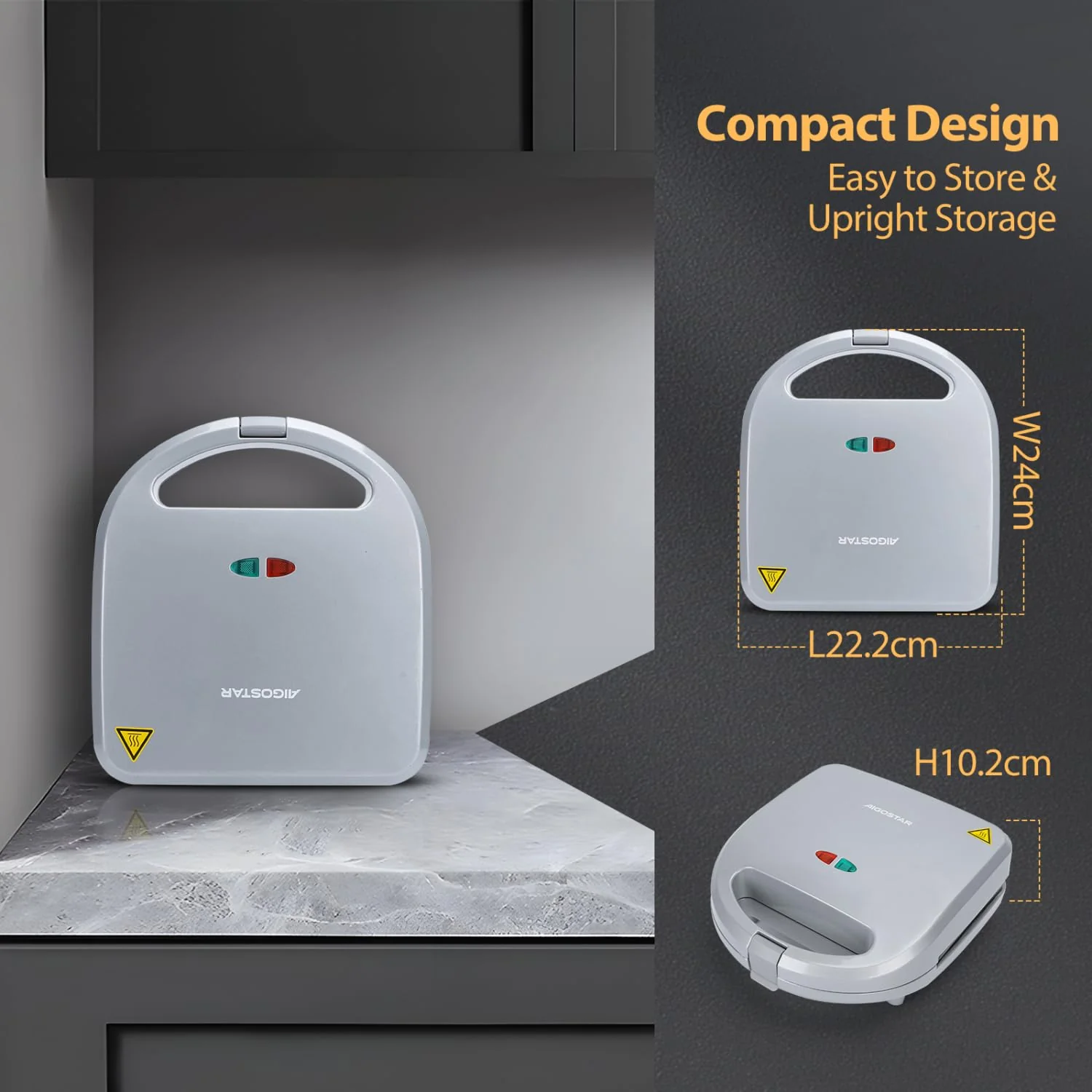 Aigostar Sandwich maker 3 in 1, Sandwich Maker, Kontaktgrill, Waffeleisen 3 in 1, 750W, Antihaftbeschichtete abnehmbare Platten, wärmeisolierter Griffe, Grau, Grace - Image 4