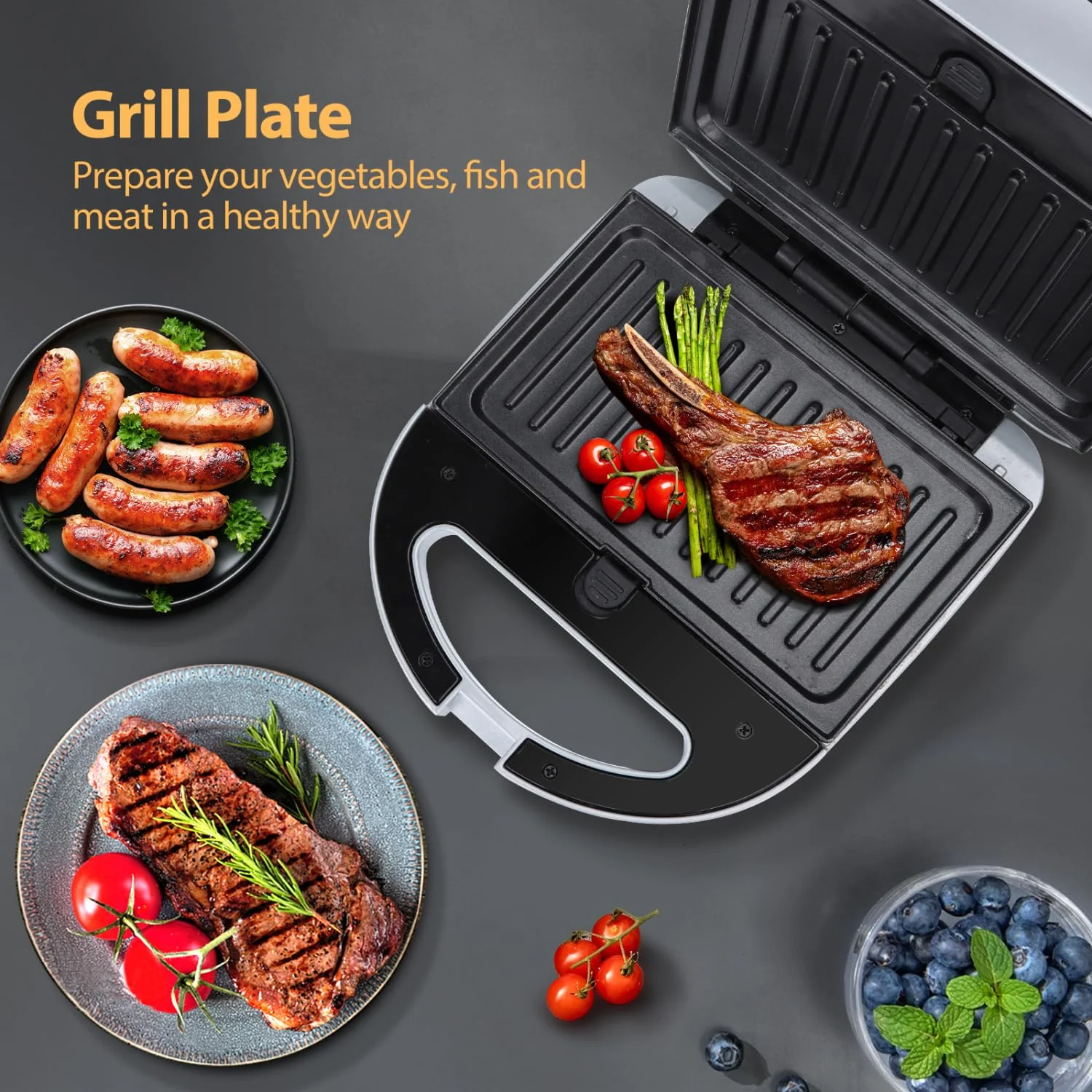 Aigostar Sandwich maker 3 in 1, Sandwich Maker, Kontaktgrill, Waffeleisen 3 in 1, 750W, Antihaftbeschichtete abnehmbare Platten, wärmeisolierter Griffe, Grau, Grace - Image 8