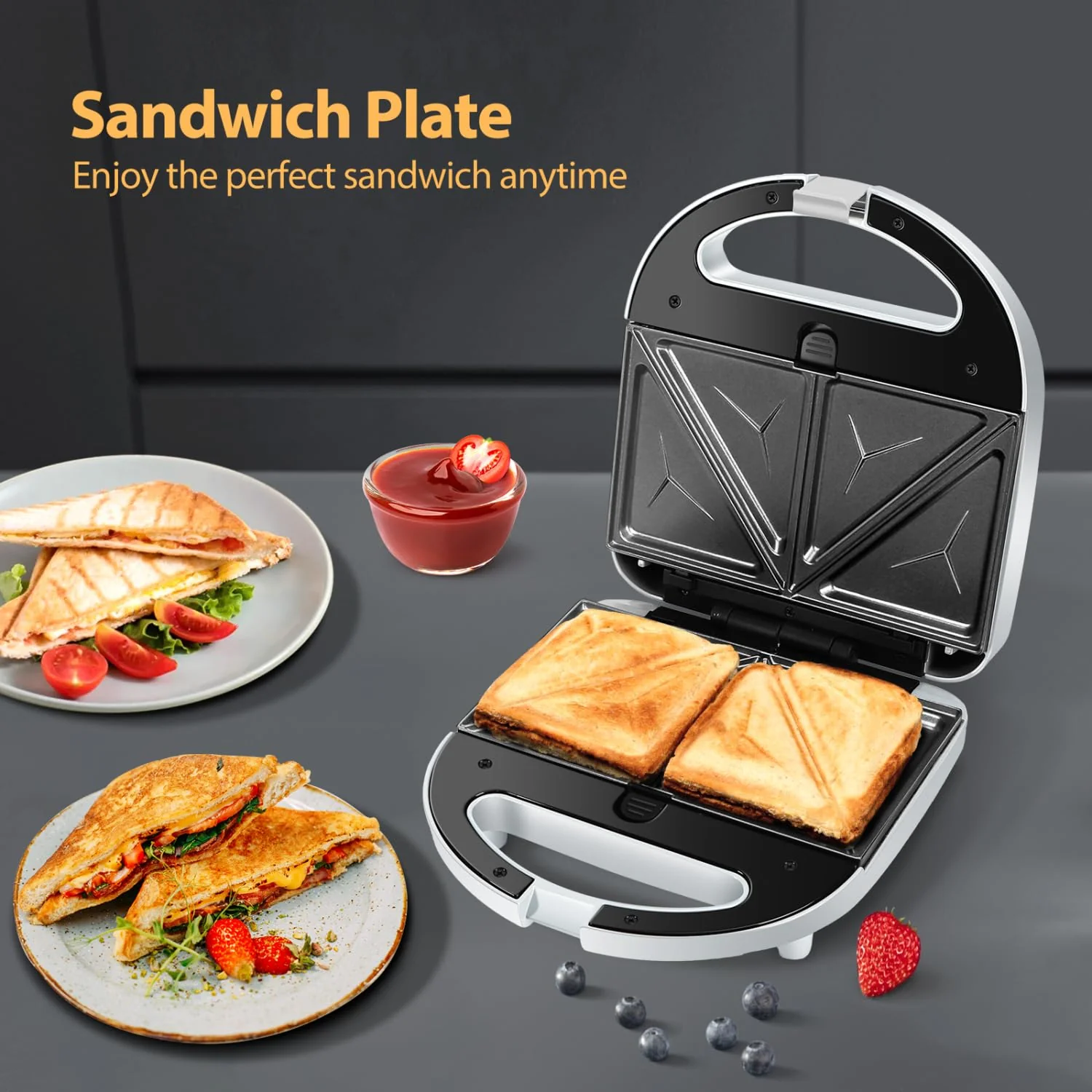 Aigostar Sandwich maker 3 in 1, Sandwich Maker, Kontaktgrill, Waffeleisen 3 in 1, 750W, Antihaftbeschichtete abnehmbare Platten, wärmeisolierter Griffe, Grau, Grace - Image 9