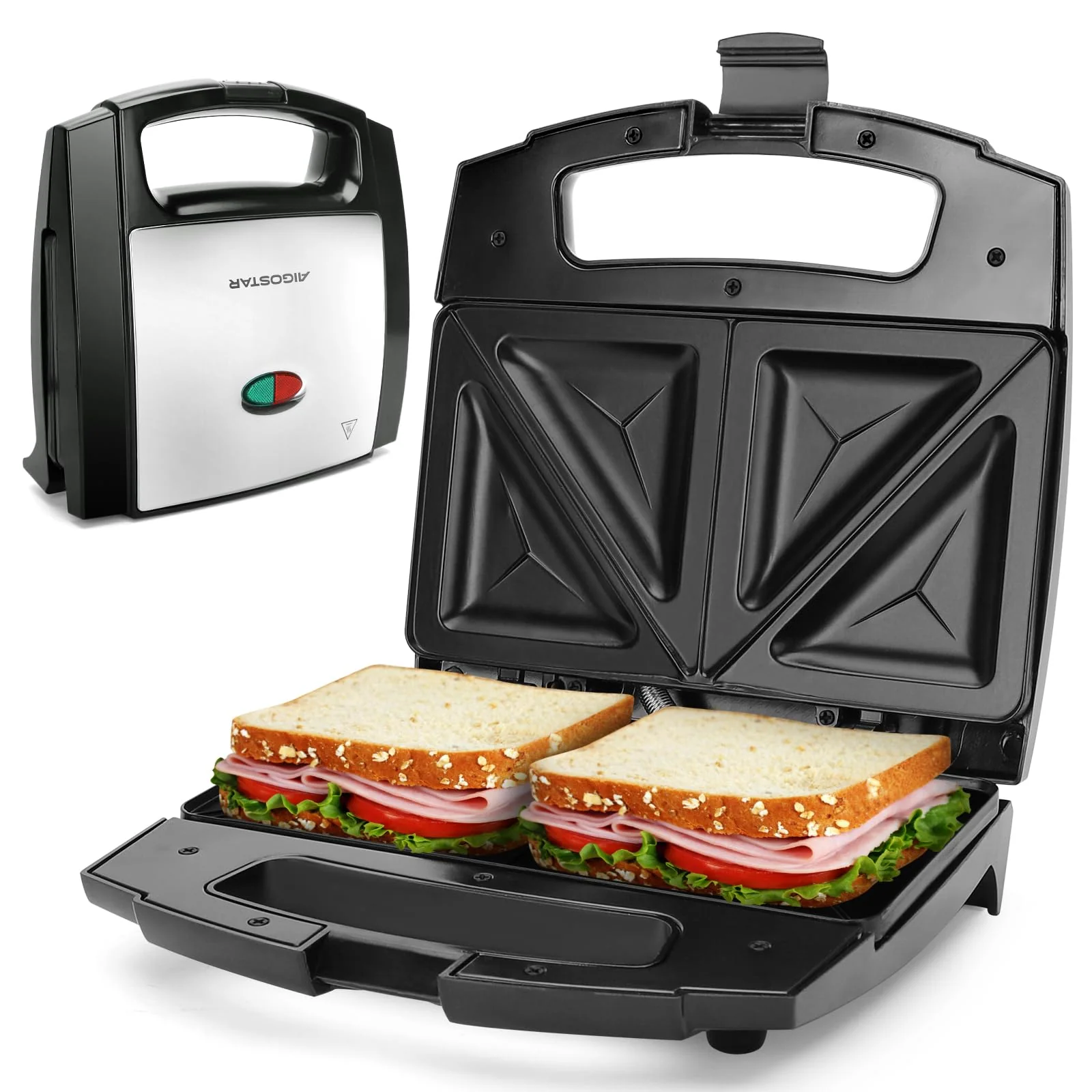 Aigostar Sandwichmaker für Dreieckige Sandwichtoasts, 800 W mit Antihaftbeschichtung, Doppelseitiges Backen bei Konstanter Temperatur, Vertikale Lagerung, Rutschfeste Füße, BPA-frei - Image 3