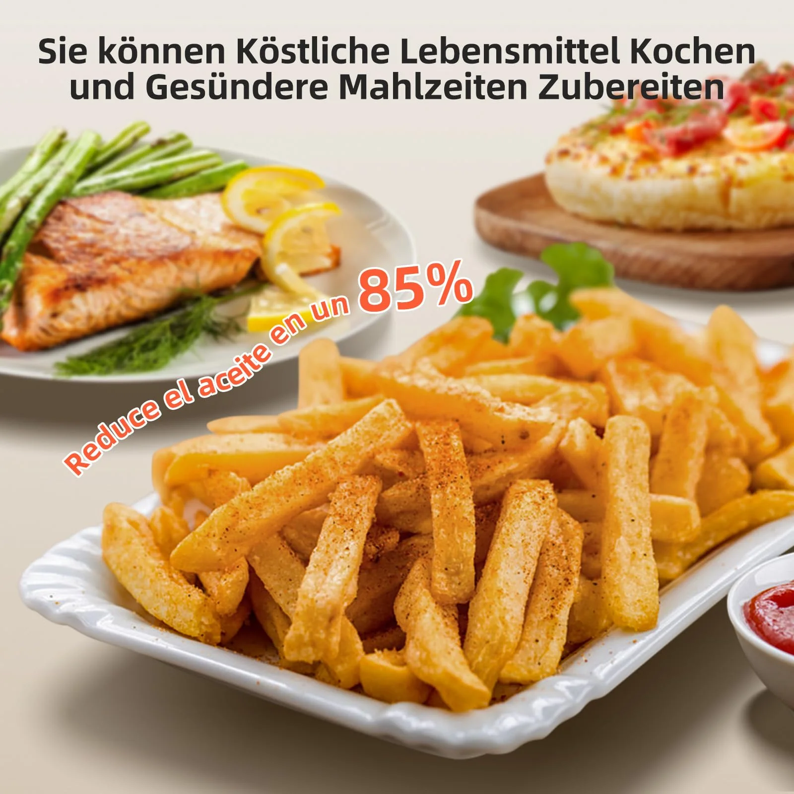 Aigostar White Dot Heißluftfritteuse 2L, Airfryer mit 8 Programmen und LED-Touchscreen, Einstellbare Zeit und Temperatur, Herausnehmbarer Antihaft-Rost, leicht zu Reinigen, BPA-frei, 1200W - Image 3