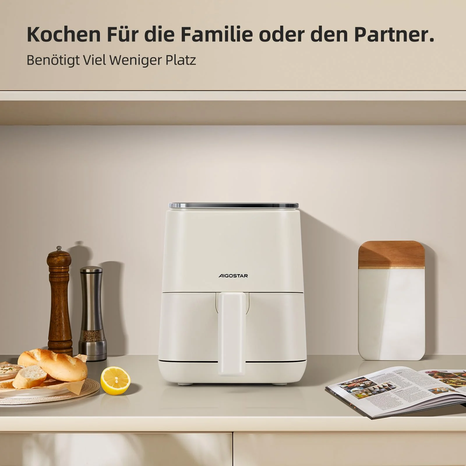 Aigostar White Dot Heißluftfritteuse 2L, Airfryer mit 8 Programmen und LED-Touchscreen, Einstellbare Zeit und Temperatur, Herausnehmbarer Antihaft-Rost, leicht zu Reinigen, BPA-frei, 1200W - Image 5