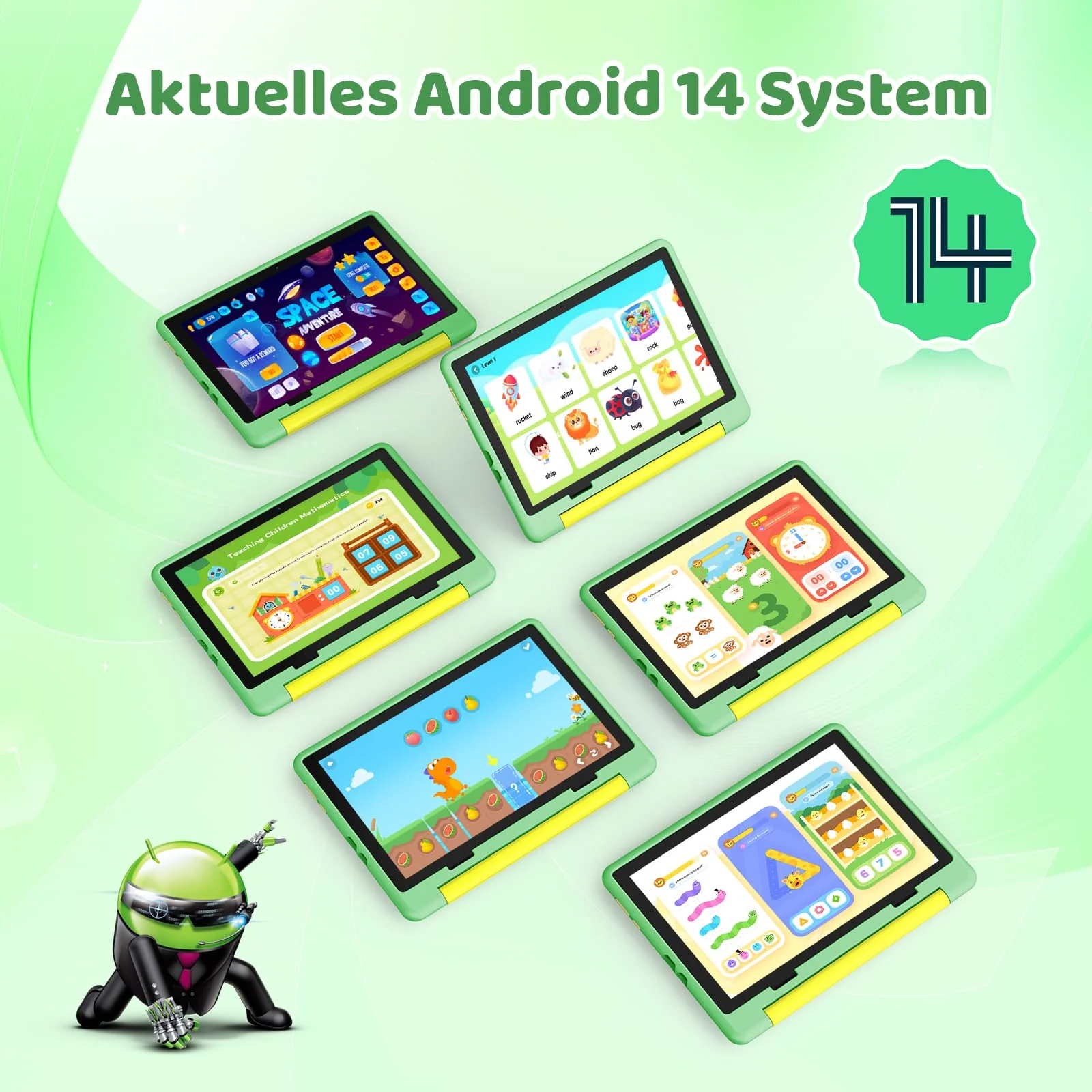 Ainmel Android 14 Kinder Tablet, Octa-Core Prozessor Tablet für Kinder, 14GB+64GB, 5000mAh, Kindersicherung, WiFi 6, Bluetooth 5.3, kindersicheres Gehäuse (grün) - Image 6