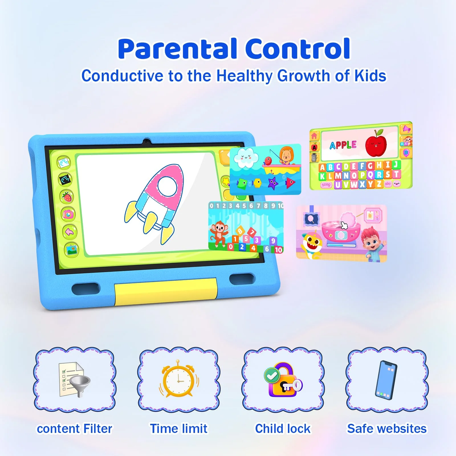 Ainmel Kinder Tablet 10 Zoll Octa-Core Android 14 Tablet für Kinder, 16GB+128GB (1TB TF), Kindersicherung, WiFi 6/Bluetooth 5.3, Widevine L1 mit Kindersicheres Gehäuse -Blau - Image 6