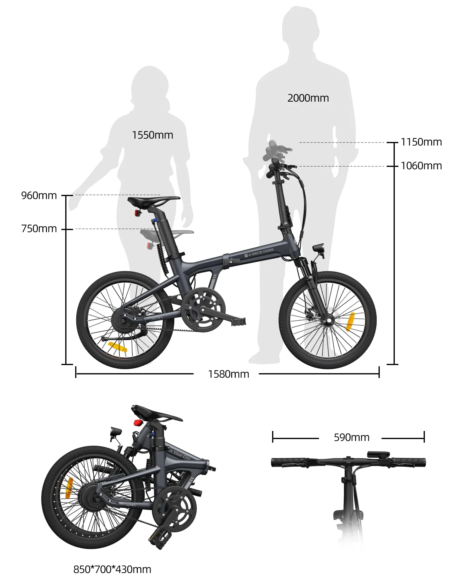 Air 20S ebike ultraleichtes Aluminiumgehäuse, Riemenantrieb, ADO Smart APP,DREI Geschwindigkeitsmodi Machen das Pendeln in der Stadt komfortabler und bequemer(Stoßdämpfende Version)-weiss - Image 2