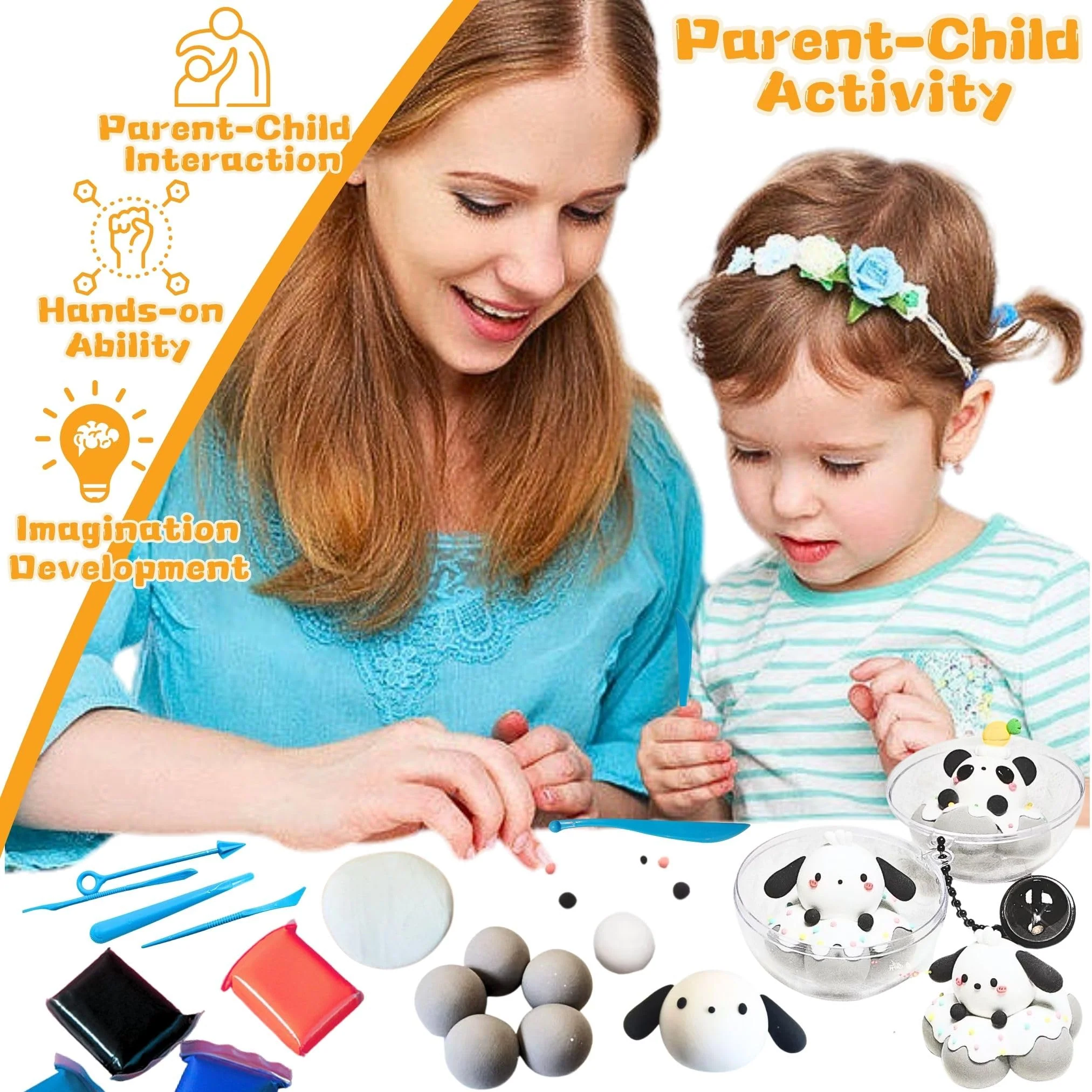 Air Dry Clay Set,24 Farben Modelliermasse Lufttrocknend mit 5 Knete Zubehör,4 Plastikkugeln zum Befüllen,Kugelketten und Tutorials,kinderknete Set,Kunsthandwerk Geschenk für kinder,Foam Clay - Image 4