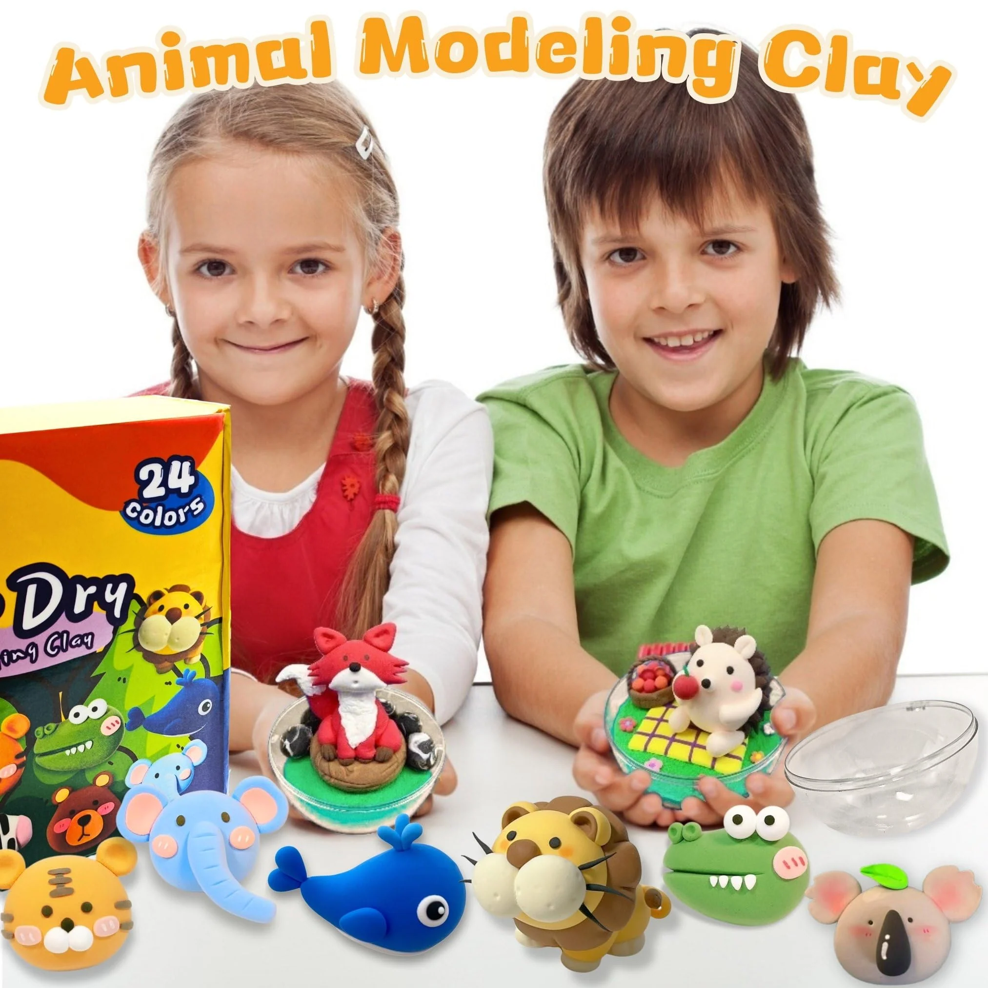 Air Dry Clay Set,24 Farben Modelliermasse Lufttrocknend mit 5 Knete Zubehör,4 Plastikkugeln zum Befüllen,Kugelketten und Tutorials,kinderknete Set,Kunsthandwerk Geschenk für kinder,Foam Clay - Image 7