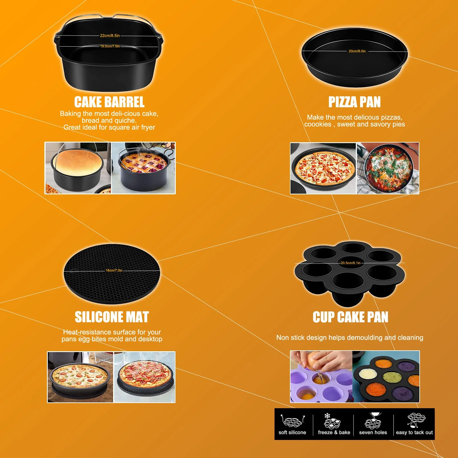 Airfryer xxl zubehör quadrat heißluftfritteuse,12er-Pack, heissluft fritteuse zubehör passt für COSORI PHILIPS INNSKY KLAMER PRINCESS NINJIA TEFAL 5,5L 6,2L air fryer, Schwarz - Image 3