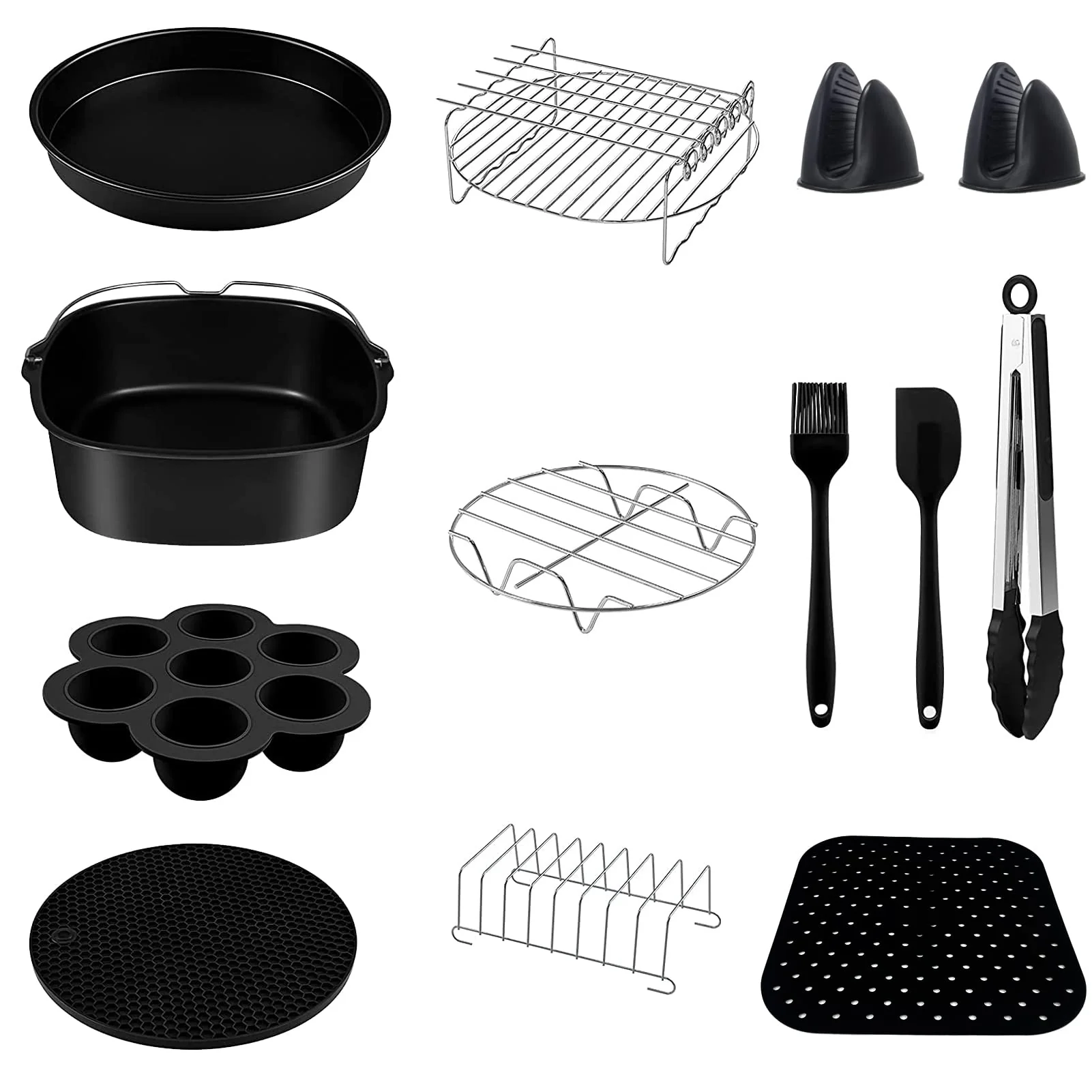 Airfryer xxl zubehör quadrat heißluftfritteuse,12er-Pack, heissluft fritteuse zubehör passt für COSORI PHILIPS INNSKY KLAMER PRINCESS NINJIA TEFAL 5,5L 6,2L air fryer, Schwarz - Image 5