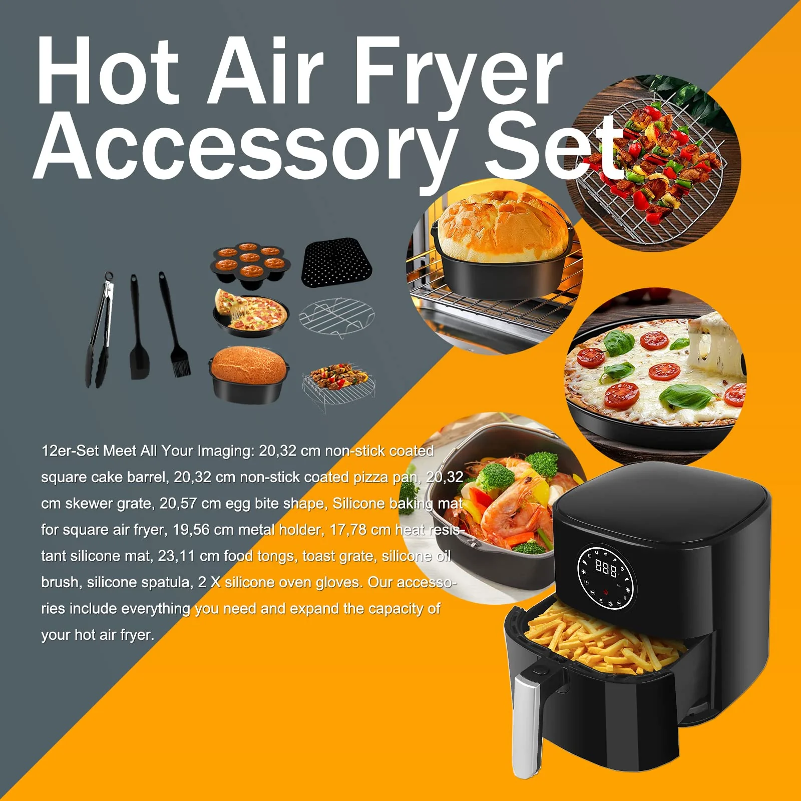 Airfryer xxl zubehör quadrat heißluftfritteuse,12er-Pack, heissluft fritteuse zubehör passt für COSORI PHILIPS INNSKY KLAMER PRINCESS NINJIA TEFAL 5,5L 6,2L air fryer, Schwarz - Image 7