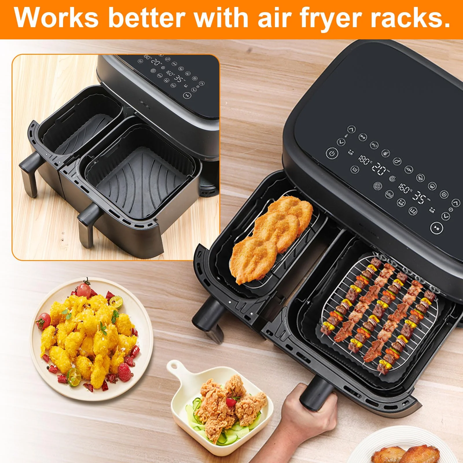 Airfryer Zubehör für Philips Dual Basket Airfryer 3000-Serie, 2 Stück wiederverwendbare Silikonformen für Philips Airfryer NA350/00, NA350/03, schwarz. - Image 5