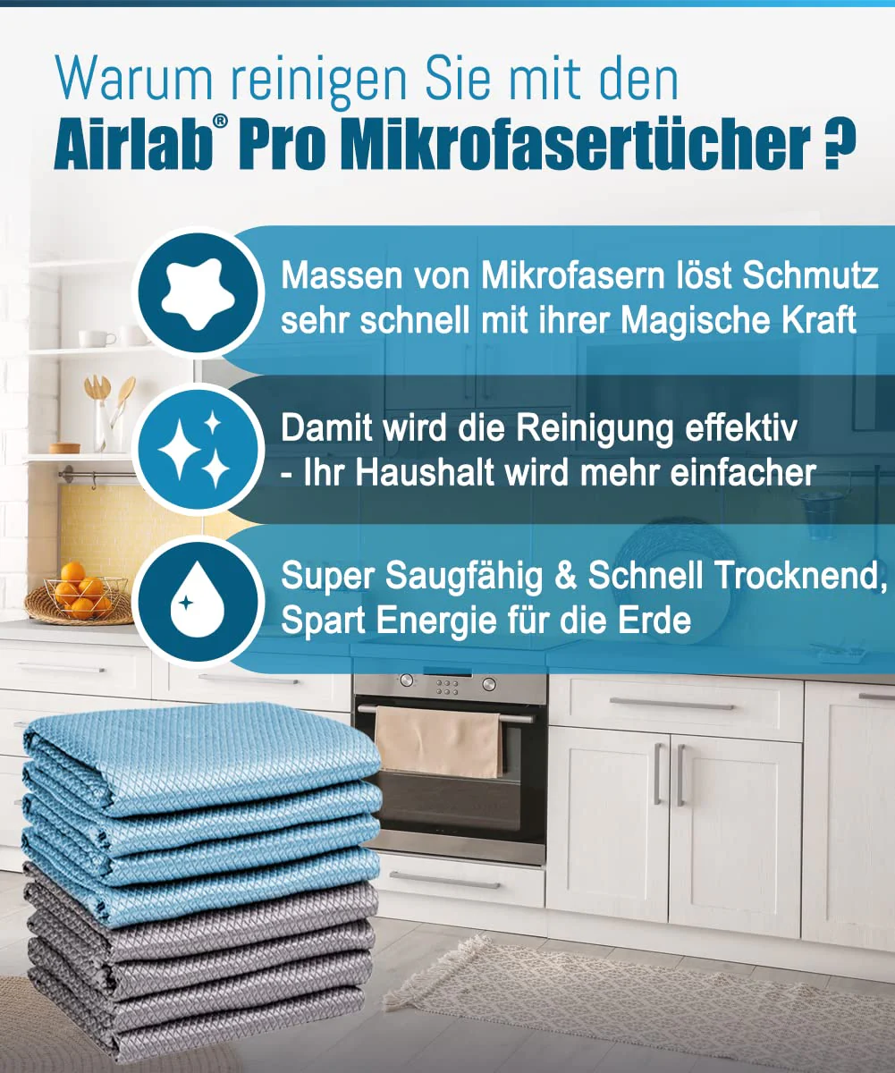 Airlab 8X Mikrofasertücher Putztücher, Nano Streifenfrei Fenstertuch Geschirrtücher, Fishscale Reinigungstücher für Auto, Fenster, Brille, Küche, Glas, Spiegel, Wasserhahn und Bad, 40x30 cm - Image 5
