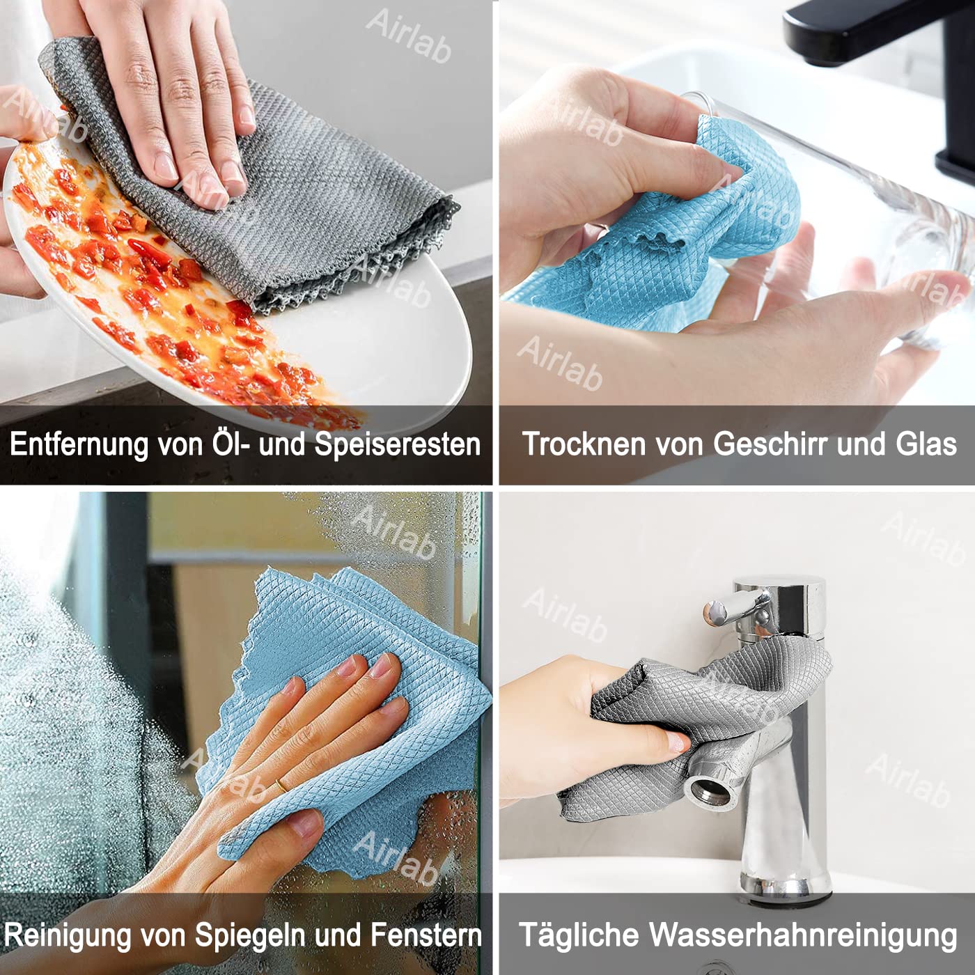 Airlab 8X Mikrofasertücher Putztücher, Nano Streifenfrei Fenstertuch Geschirrtücher, Fishscale Reinigungstücher für Auto, Fenster, Brille, Küche, Glas, Spiegel, Wasserhahn und Bad, 40x30 cm - Image 9