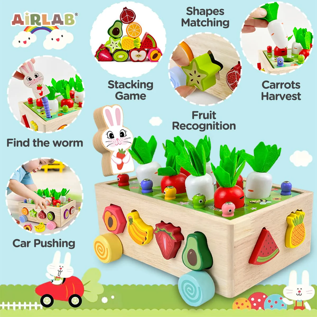 Airlab Montessori Spielzeug ab 1 2 3 Jahren, Holzspielzeug für Kinder, 7-in-1 Karottenernte Motorikspielzeug Farmspiel aus Holz, Kinderspielzeug Lernspielzeug Geschenk für Mädchen Jungen - Image 7
