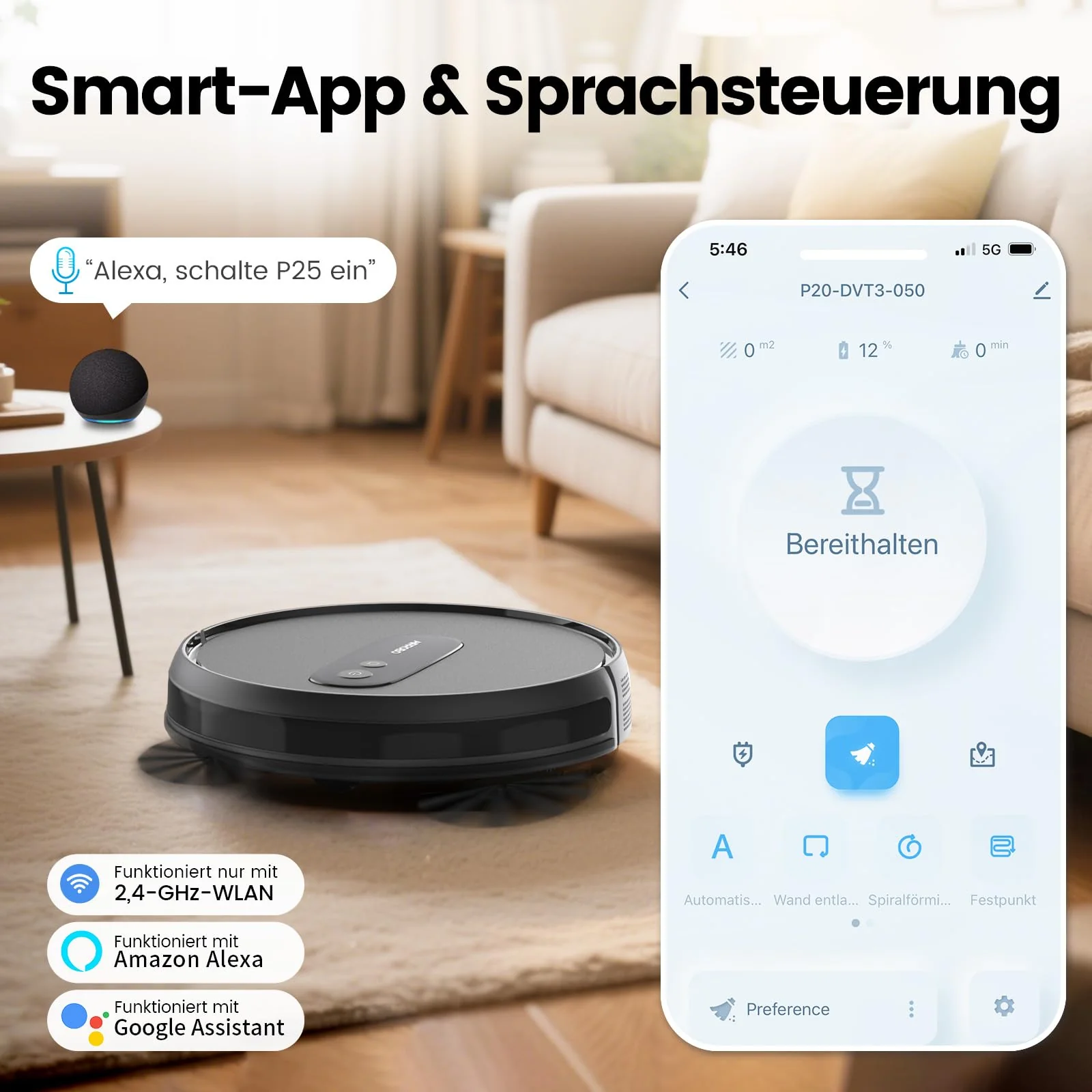 AIRROBO P25 Saugroboter, Staubsauger Roboter 2800 Pa, Schlank und Geräuscharm Roboterstaubsauger für Tierhaare Hartböden Teppich, APP Steuerung, 120Mins Max, Fernbedienung (Schwarz) - Image 4
