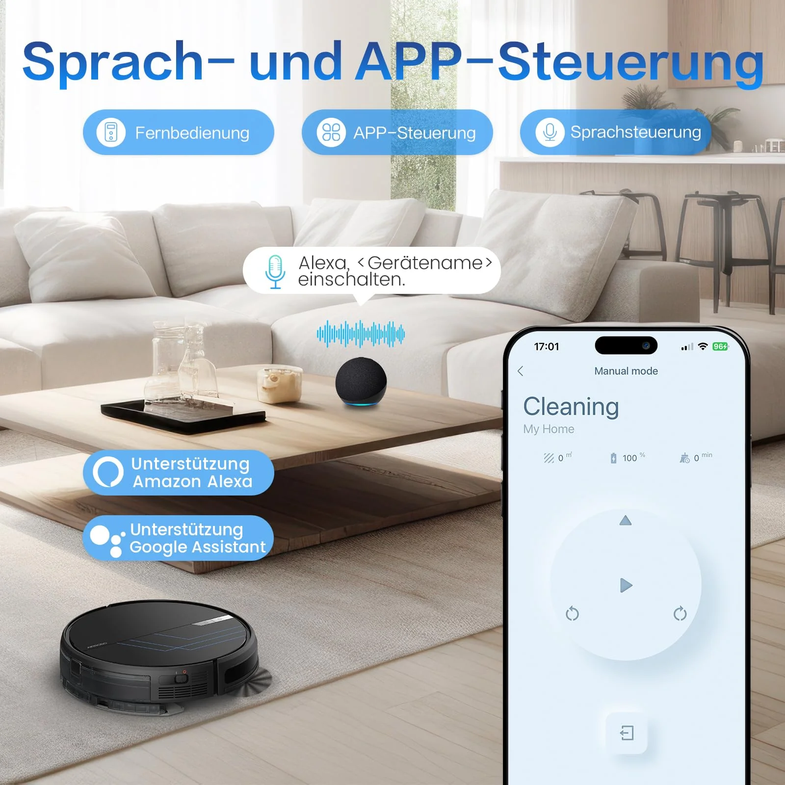 AIRROBO Saugroboter mit Wischfunktion, P30 Staubsauger Roboter, 3000Pa Saugkraft, 3 in 1 Roboterstaubsauger für Tierhaare, Teppich, Hartböden, Wischroboter mit Fernbedienung, 120Min Laufzeit - Image 3