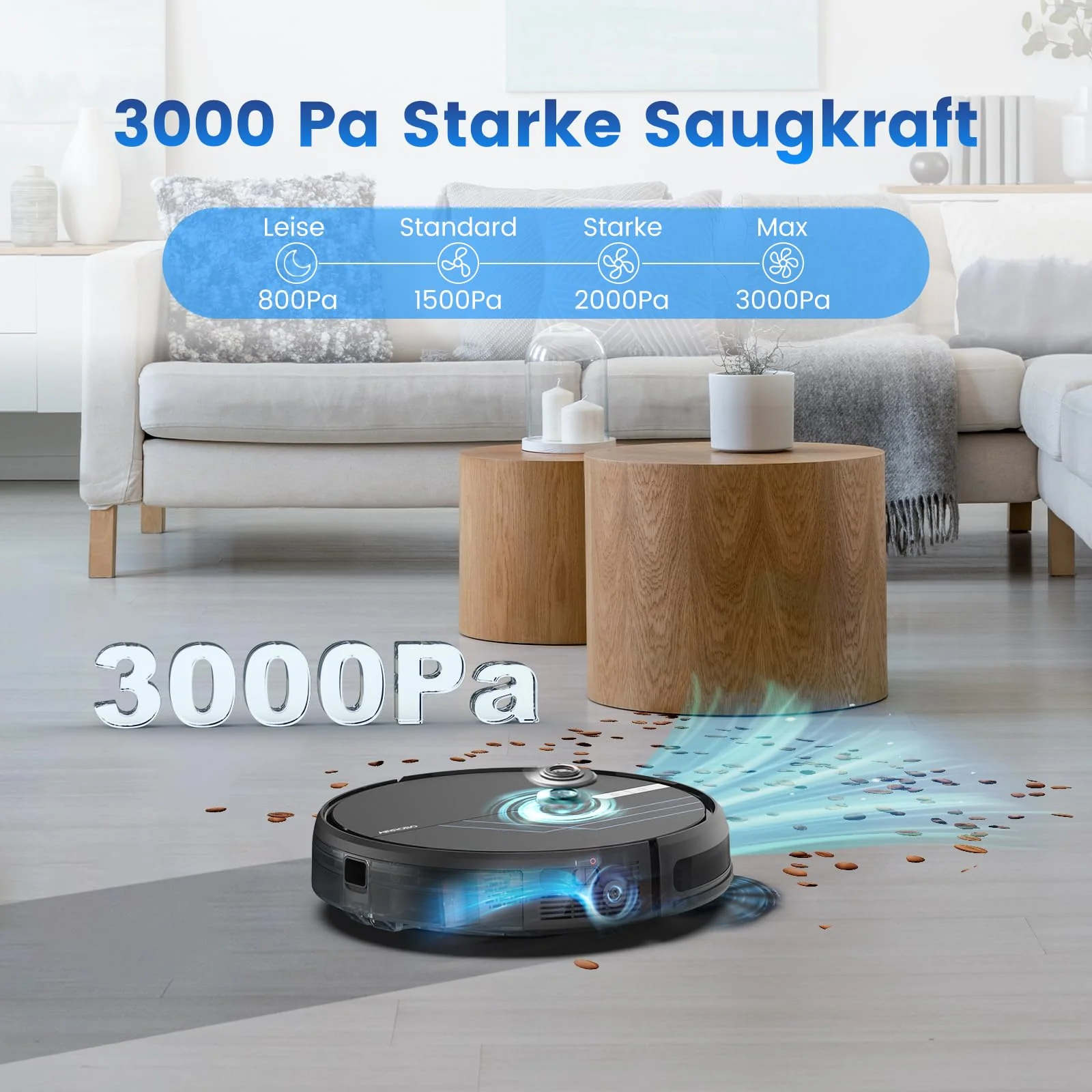AIRROBO Saugroboter mit Wischfunktion, P30 Staubsauger Roboter, 3000Pa Saugkraft, 3 in 1 Roboterstaubsauger für Tierhaare, Teppich, Hartböden, Wischroboter mit Fernbedienung, 120Min Laufzeit - Image 5
