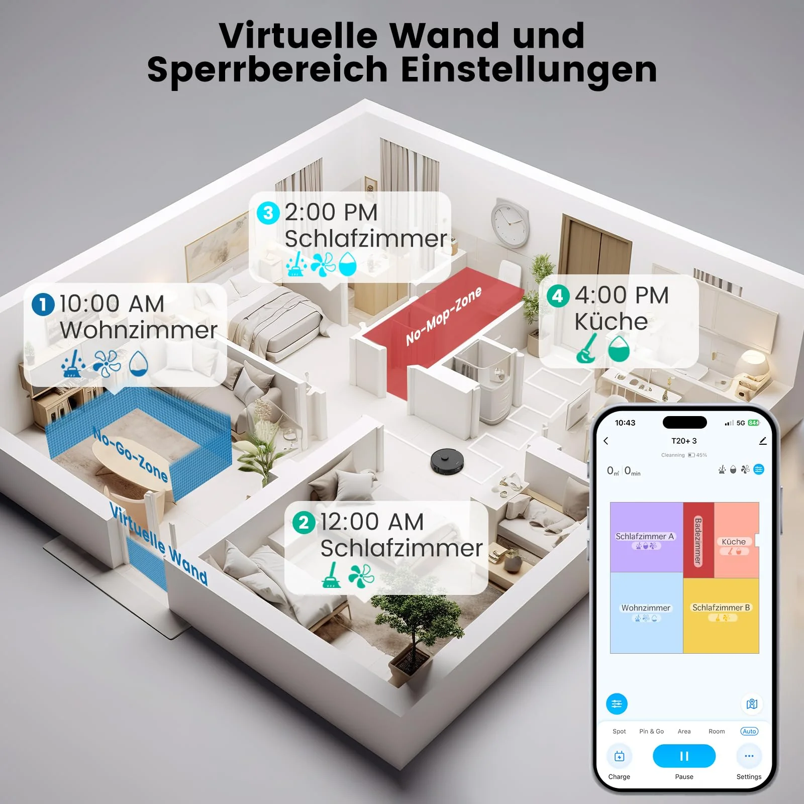 AIRROBO T20+ Saugroboter mit Wischfunktion, 3.5L Staubsauger Roboter mit Absaugstation, 180Min Laufzeit, LiDAR Navigation, Starke Saugkraft ideal für Teppich und Tierhaare, APP Steuerung - Image 8