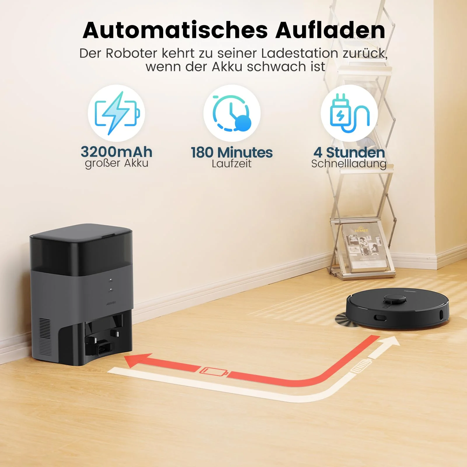 AIRROBO T20+ Saugroboter mit Wischfunktion, 3.5L Staubsauger Roboter mit Absaugstation, 180Min Laufzeit, LiDAR Navigation, Starke Saugkraft ideal für Teppich und Tierhaare, App-Steuerung - Image 4