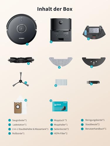 Airzeen Saugroboter mit Wischfunktion, Staubsauger Roboter mit Absaugstation, 6000Pa Saugkraft Saug und Wischroboter, LiDAR Navigation mit Mapping, APP, Alexa, für Teppich, Tierhaare, Q10 Pro - Image 2