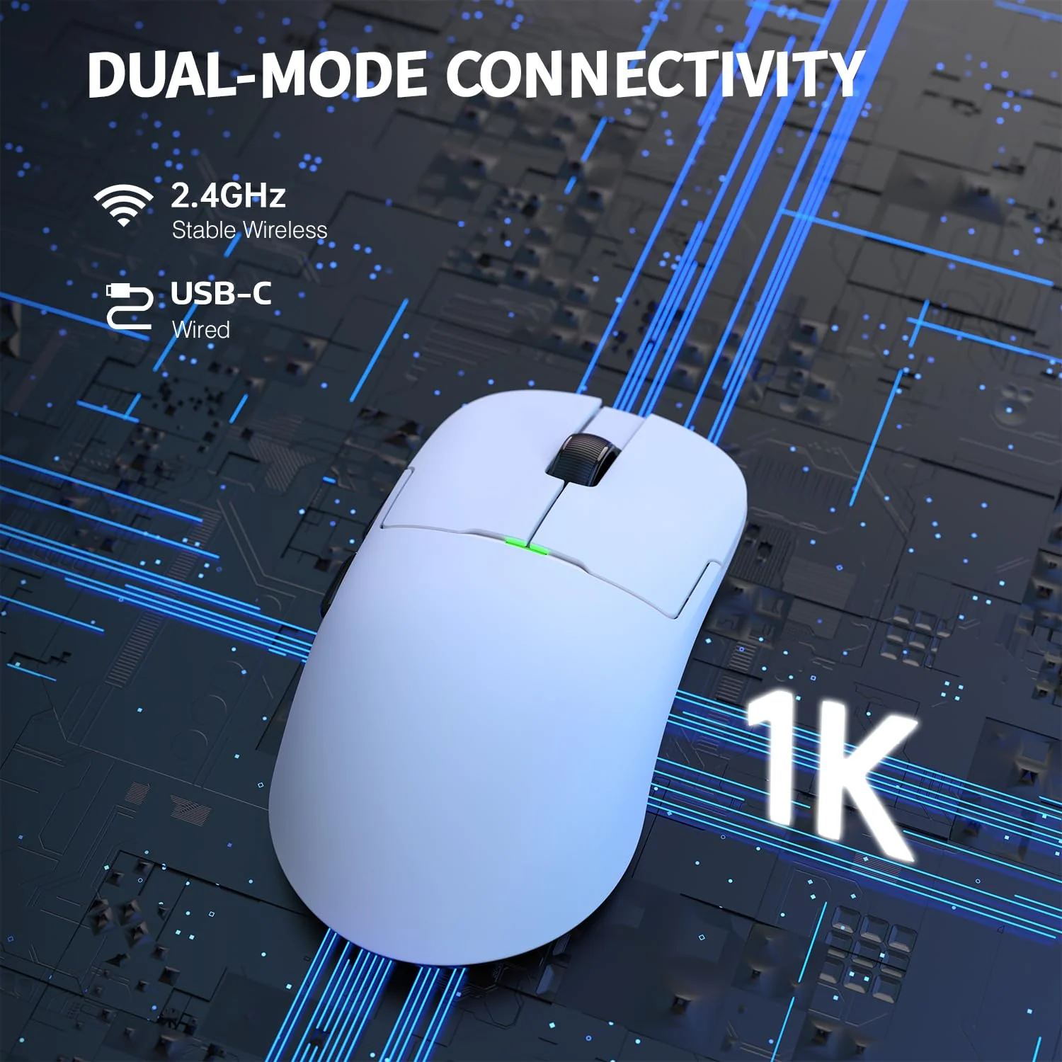 AJAZZ AJ159 Superlight Kabellose Gaming-Maus, Ultraleicht 56g, Pixart PAW3395 Sensor, Bis zu 26000 DPI, 2,4GHz/Kabelgebunden, 6 Programmierbare Tasten, 200 Stunden Akkulaufzeit, für PC/MAC (weiß) - Image 4