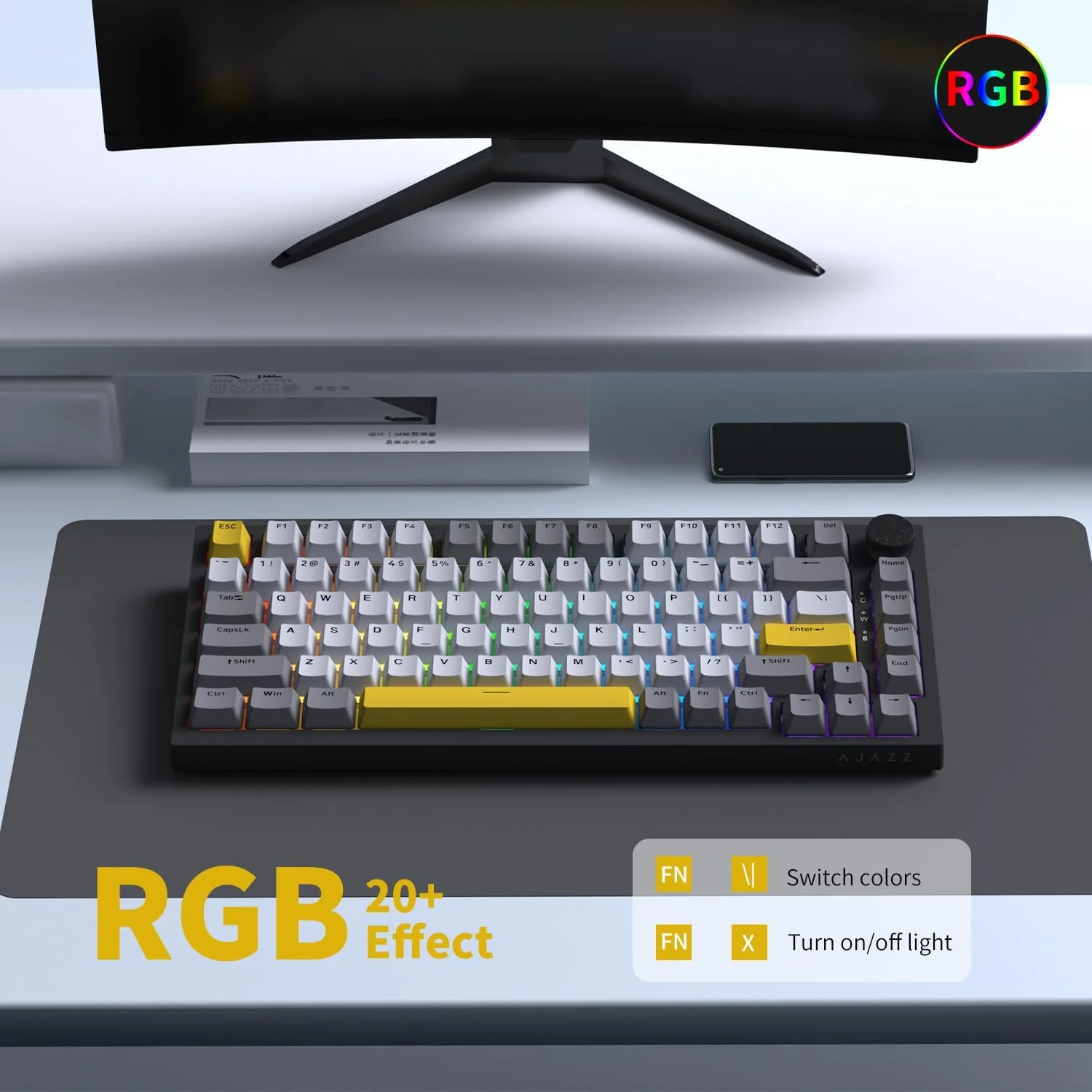 AJAZZ AK820 Kabelgebundene Mechanische Tastatur, Gaming-Tastatur, Südausrichtung RGB|Lautstärkeregler|82 Tasten|PBT-Tastenkappen|Poron Cotton|Hot-Swap-Fähiger, Custom Drivers für Windows MacOS Linux - Image 6