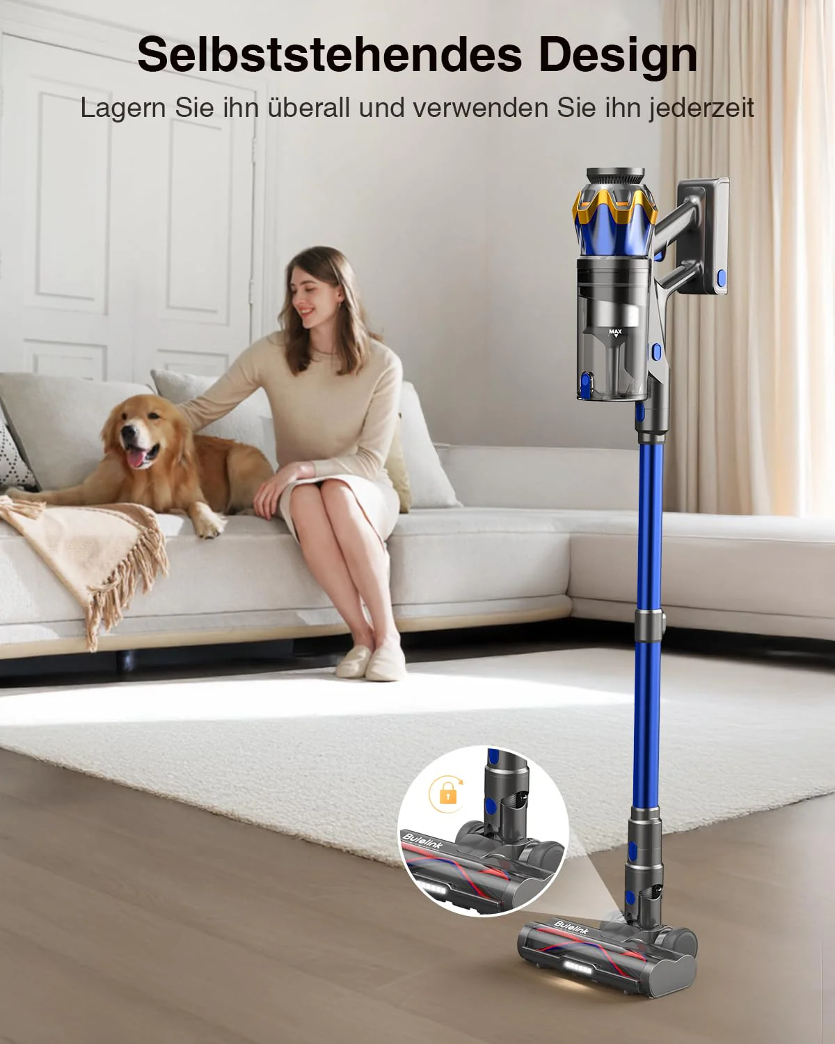 Akku Staubsauger 45000Pa/550W/65Min, 1,6L Staubsauger Kabellos mit Display, Anti-Tangle-Bürste, Selbststehend, Wandladestation, 8-Schicht-Filtration, Ultraleise, für Tierhaare/Teppiche/Hartböden/Auto - Image 6