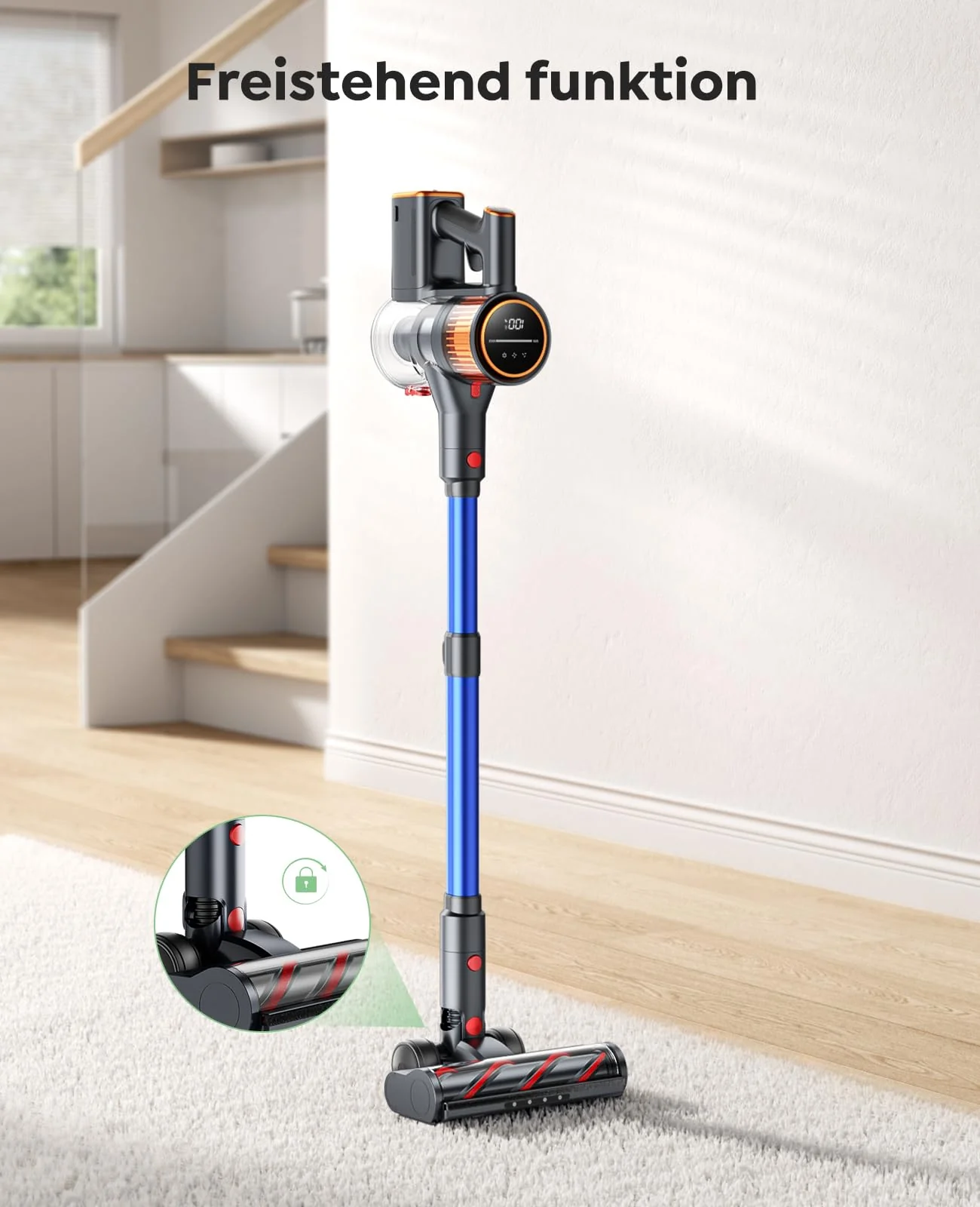 Akku Staubsauger Kabellos 550W/45000Pa/60min Laufzeit, kabelloser staubsauger mit Ladestation, Leichter Freistehend Akkustaubsauger, Super Leise Akkusauger für Hartböden Teppiche Tierhaare - Image 8