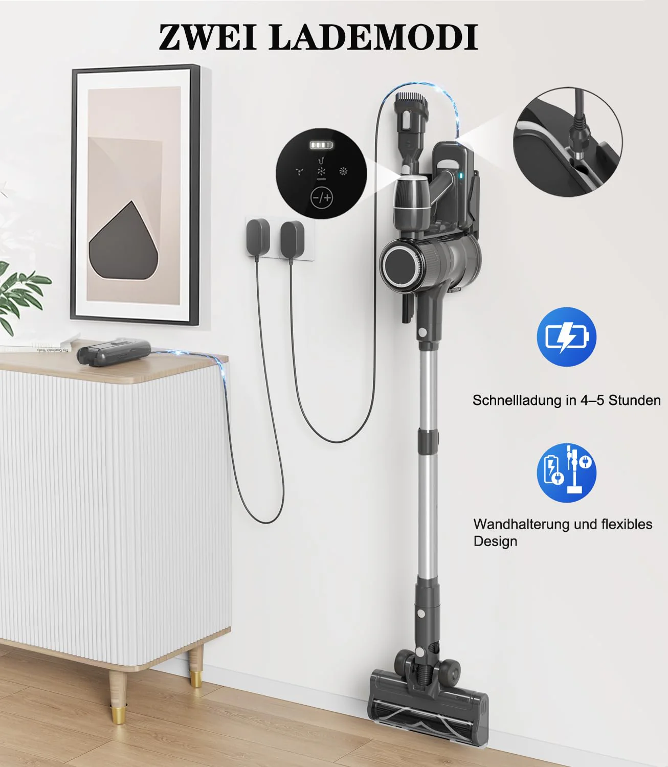 Akku Staubsauger Kabellos Akkustaubsauger Akkusauger - Kabelloser Stabstaubsauger Elektrische Sauger Kehrbesen mit Ladestation Cordless Vacuum Cleaner Für Tierhaare Teppich Beutellos Stielstaubsauger - Image 4