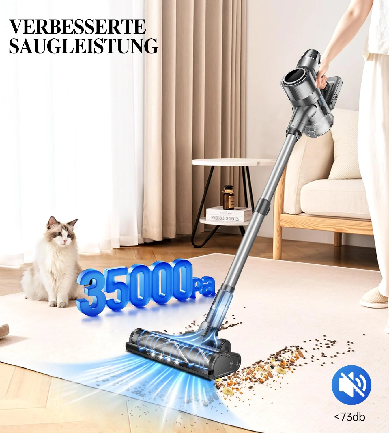 Akku Staubsauger Kabellos Akkustaubsauger Akkusauger - Kabelloser Stabstaubsauger Elektrische Sauger Kehrbesen mit Ladestation Cordless Vacuum Cleaner Für Tierhaare Teppich Beutellos Stielstaubsauger - Image 6