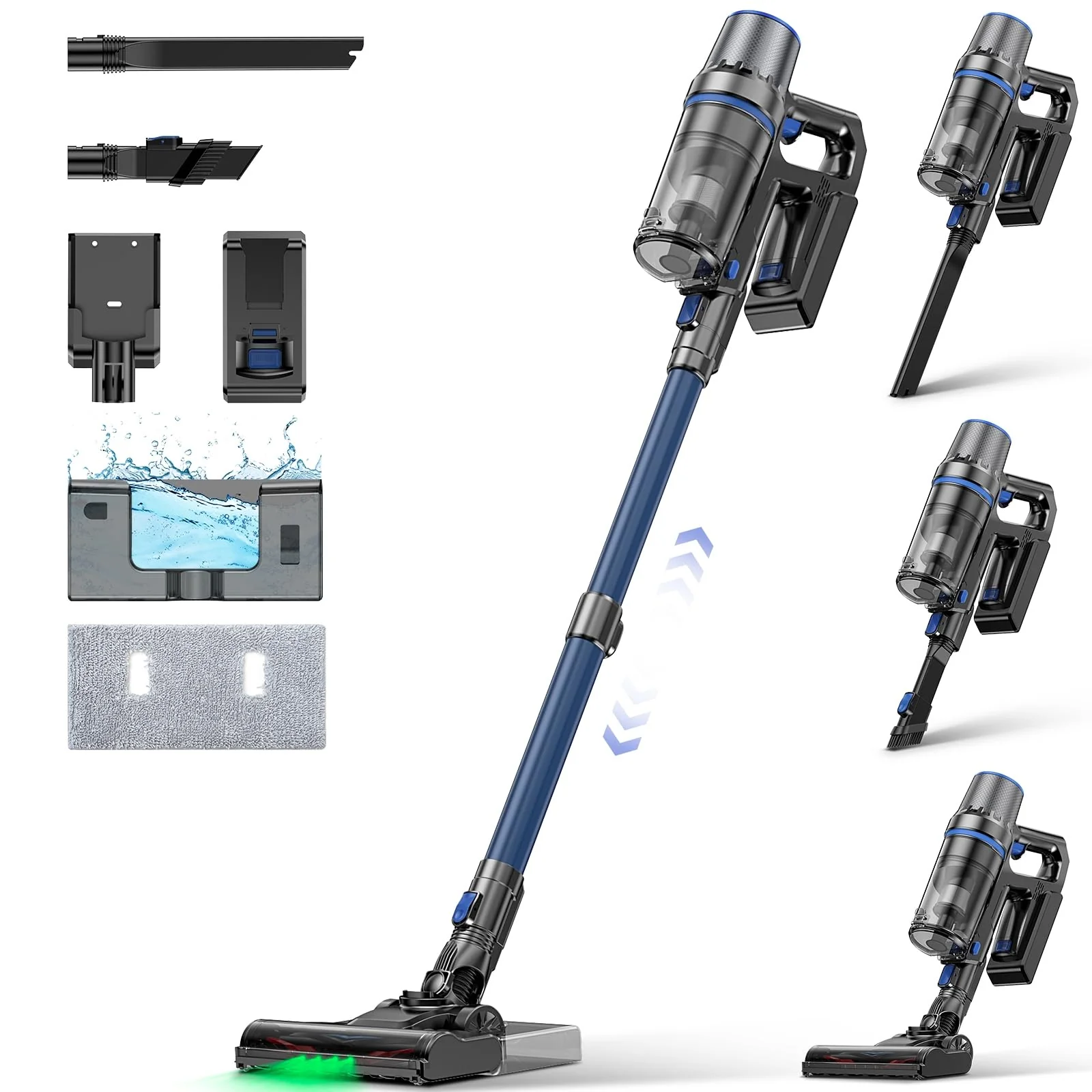 Akku Staubsauger mit Wischfunktion, 550W/45000Pa/60 Min Staubsauger kabellos, Mit bürstenlosem Motor, Mit selbsttragender Funktion und intelligentem Touchscreen, Für Hartböden Teppich Tierhaare - Image 2